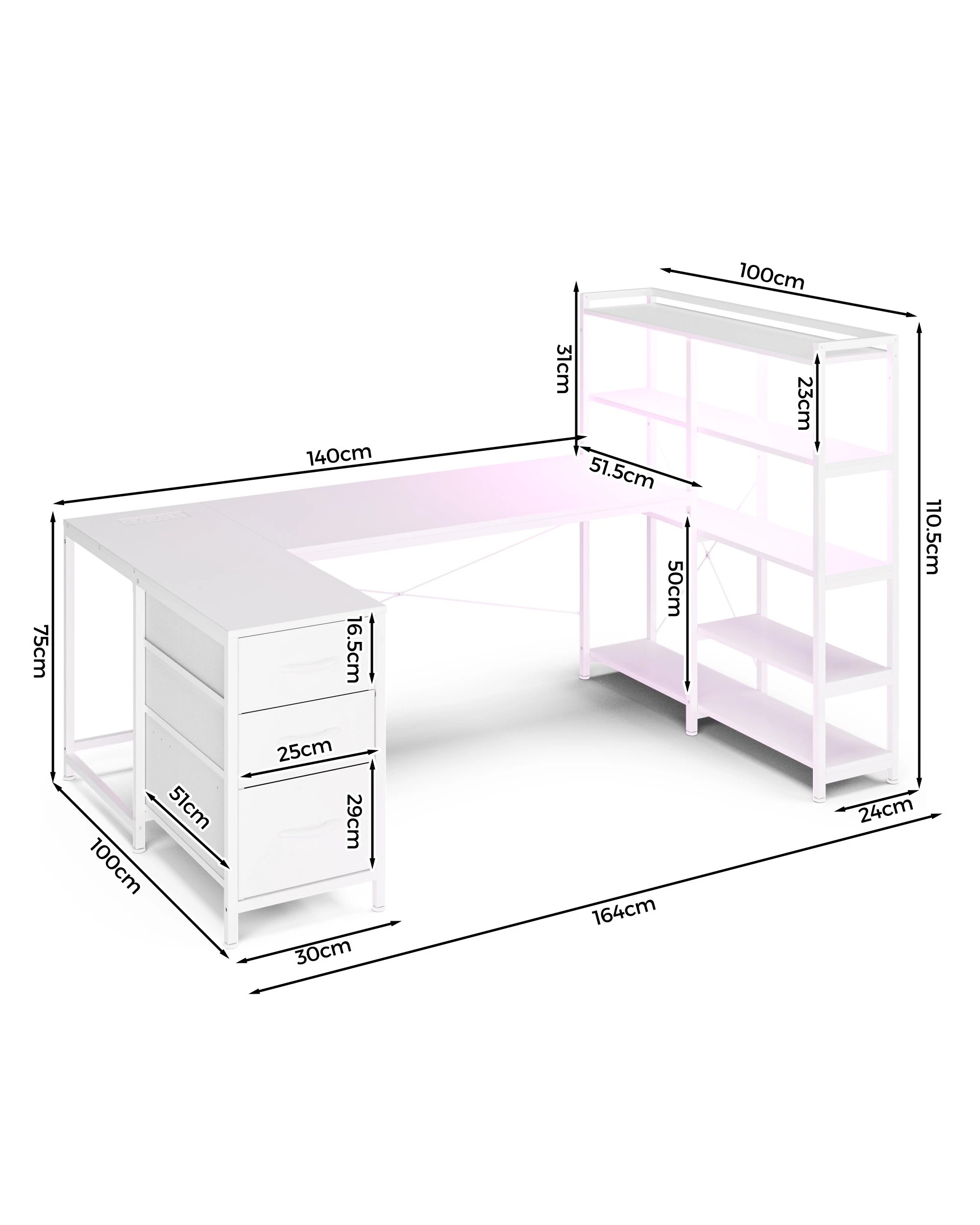 2 Advwin U Shaped Gaming Desk With Led Lights & Power Outlets Reversible 164cm Computer Desk With Bookshelf, 2 of 9