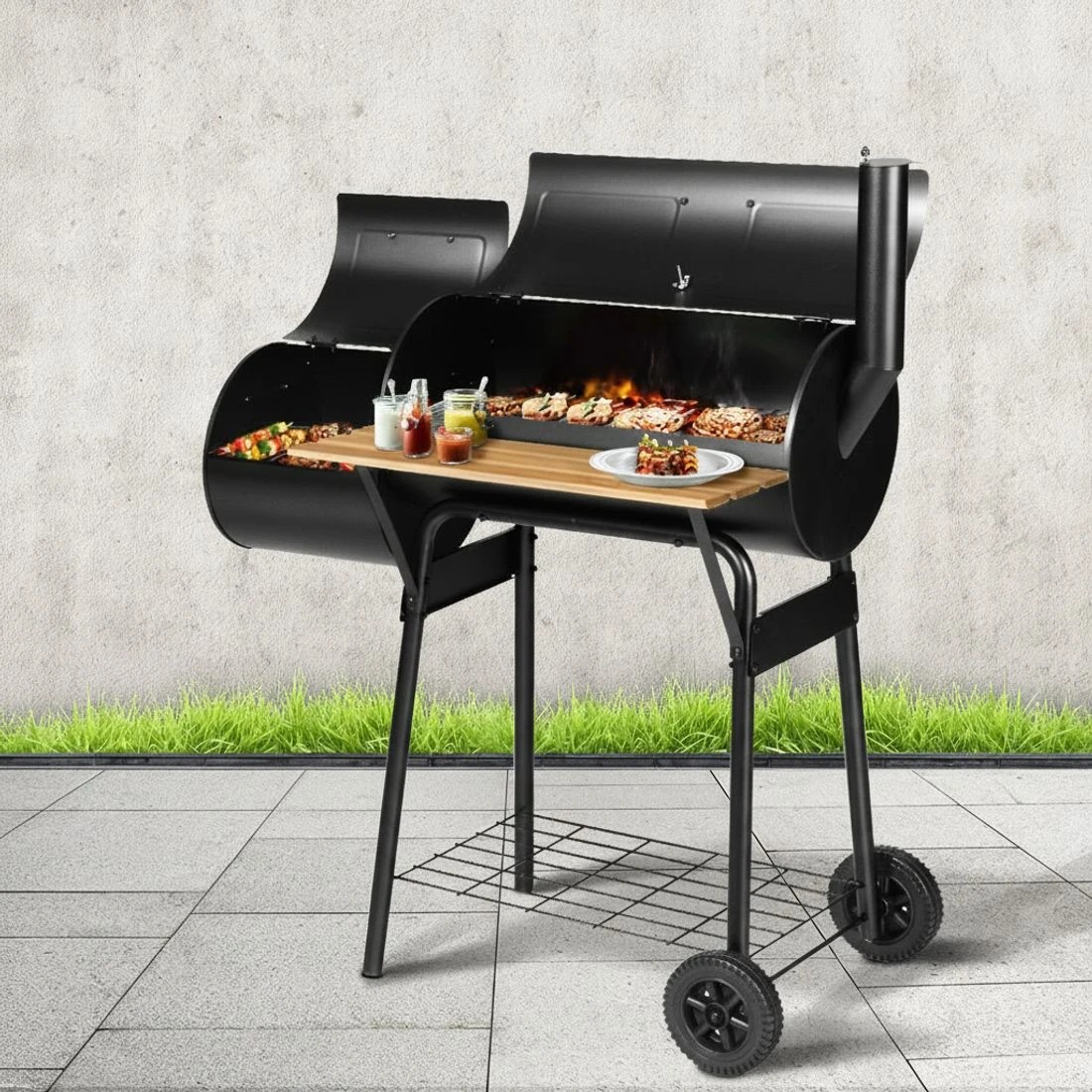 7 Grillz BBQ Grill 2-In-1 Offset Smoker - Black, 7 of 7