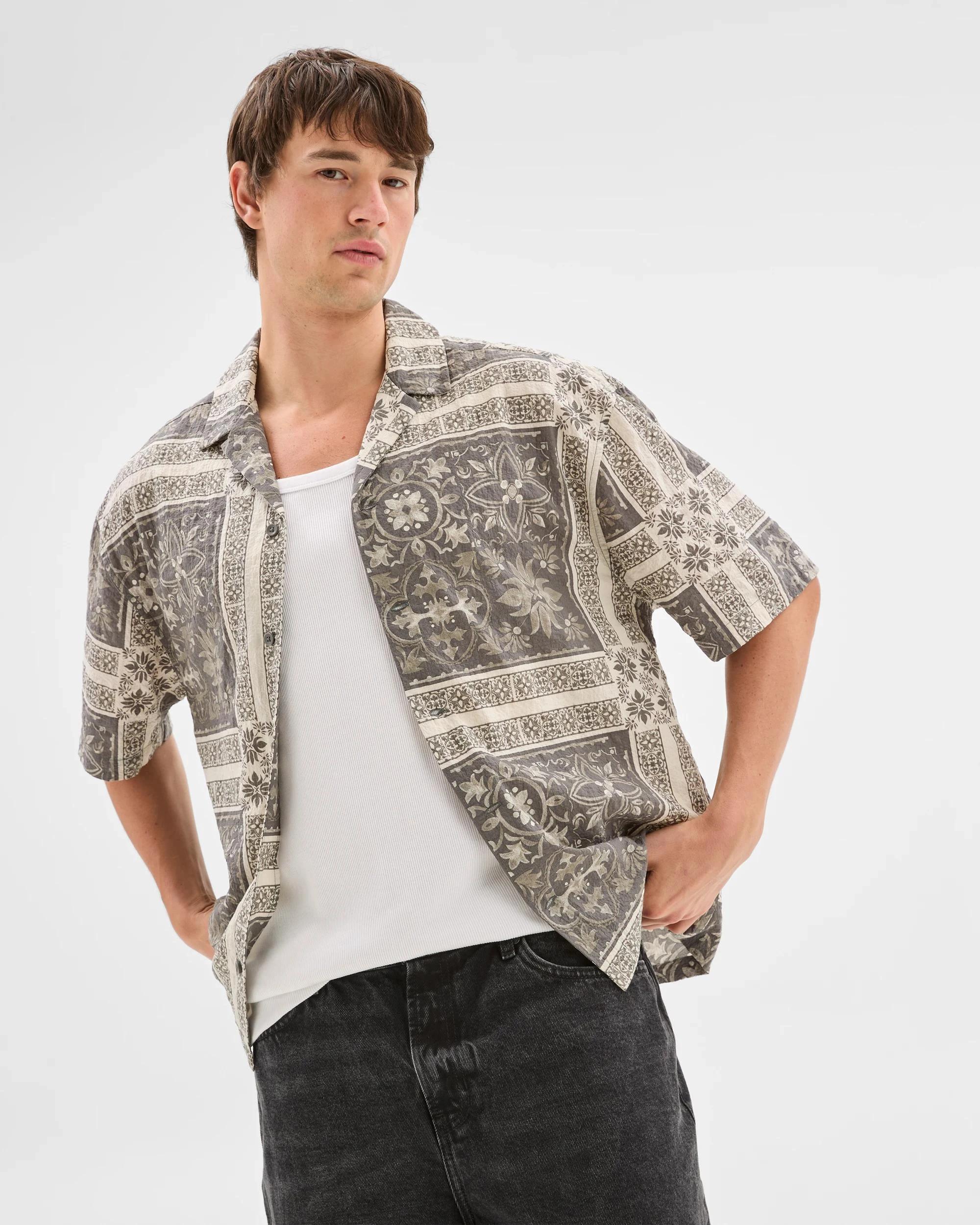 1 Commons Australian Cotton Short Sleeve Shirt BANDANA WHITE, 1 of 6