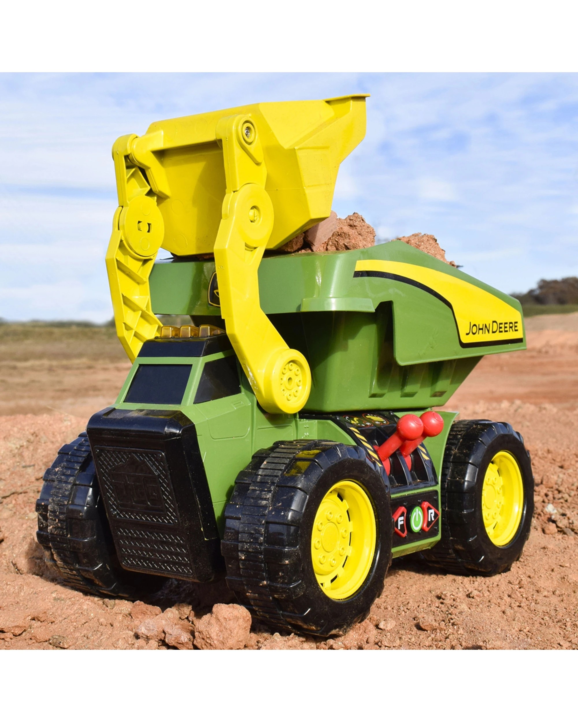 3 JOHN DEERE 2-N-1 Dig Rig Dump Truck And Loader Kids Toy With Motorized Drive Lights Sounds - Green, 3 of 5