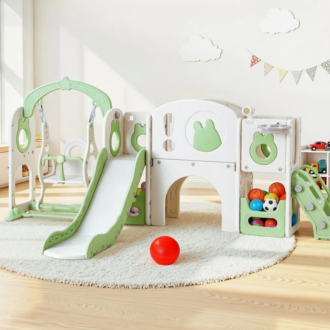 7 Keezi Kids Slide Swing Set Basketball Hoop Ring Football Outdoor Toys 140cm - Multi, 7 of 7
