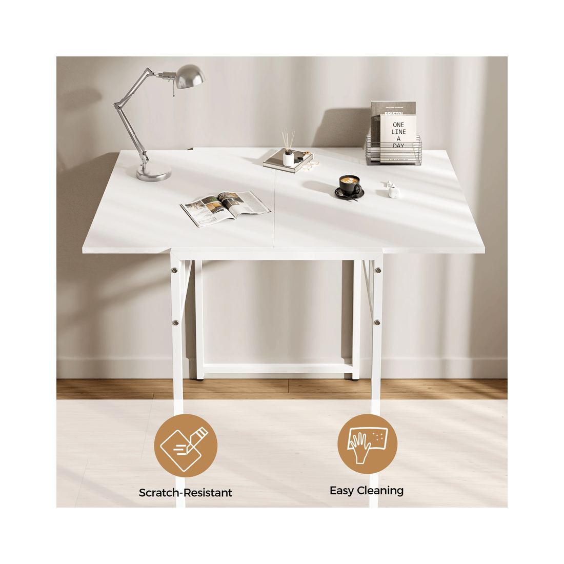 8 Advwin Folding Dining Table Foldable Drop Leaf Home Office Work Desk White, 8 of 9