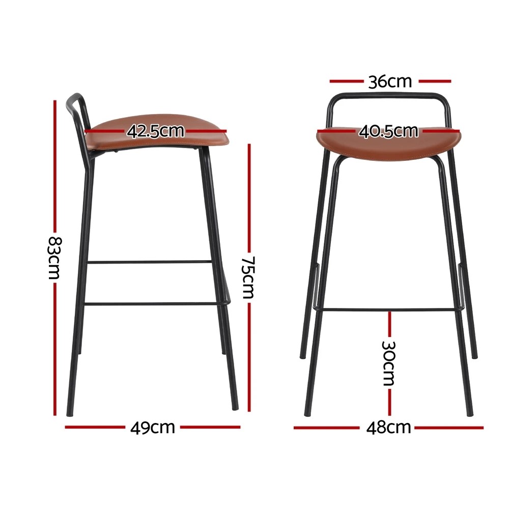 2 2x Artiss Bar Stools Kitchen Counter Stools Metal - Brown, 2 of 6
