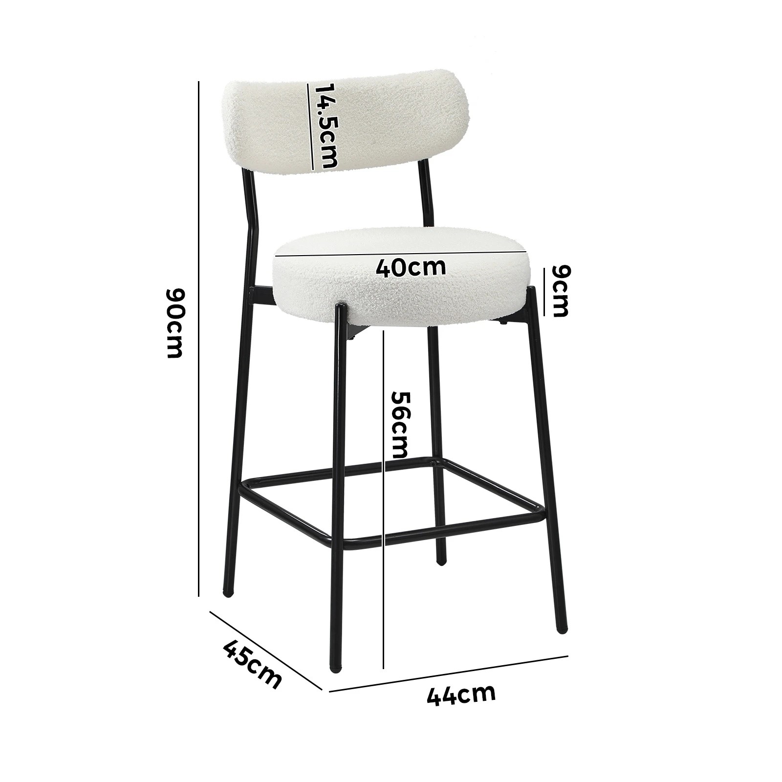 10 Oikiture 4x Bar Stools Kitchen Dining Chairs Counter Stool Boucle Fabric
 - White, 10 of 10