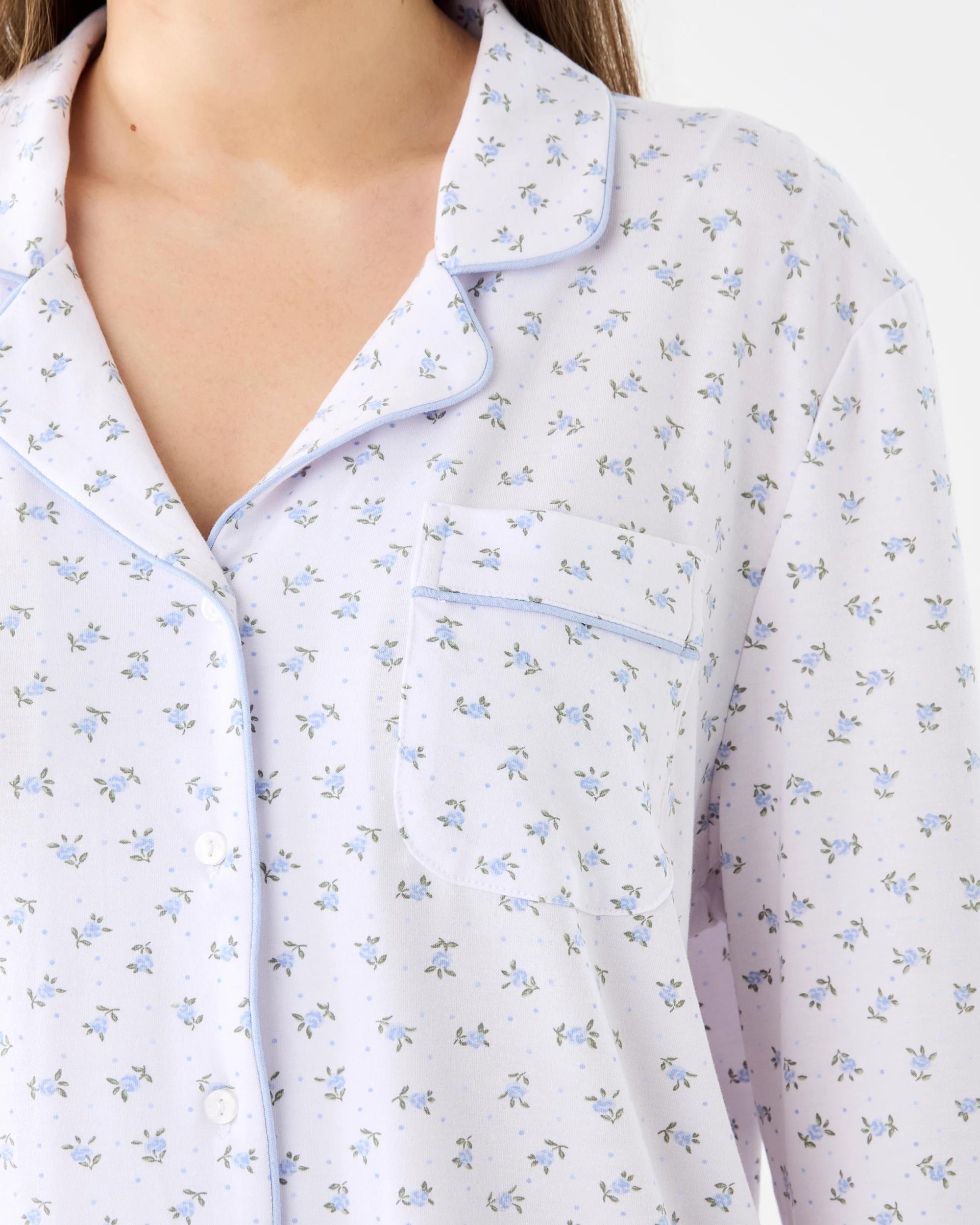 6 Long Sleeve Top and Pants Comfort Pyjama Set Blue Rose, 6 of 7