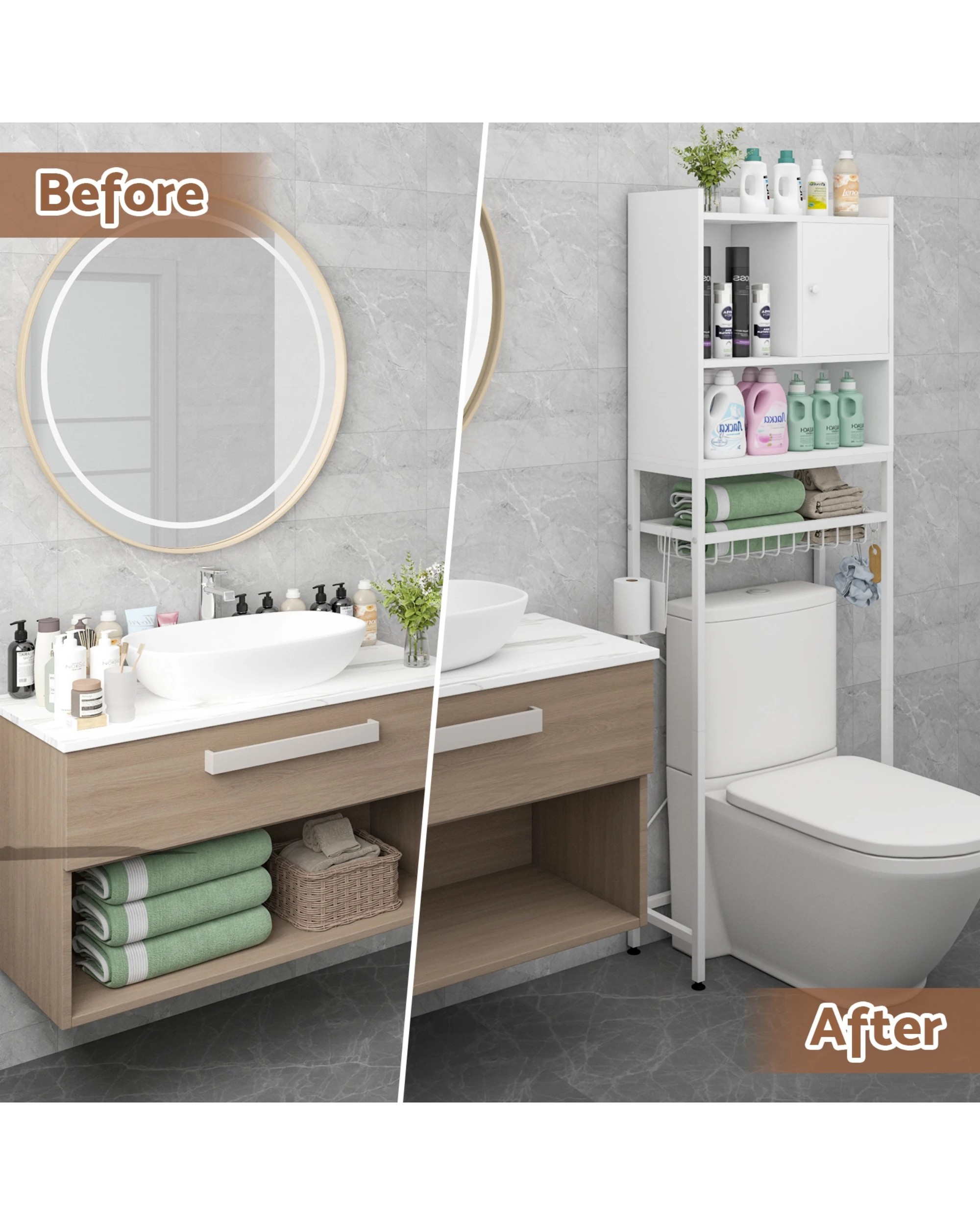 8 Advwin Over Toilet Storage Cabinet Bathroom Organizer Shelf, 8 of 10