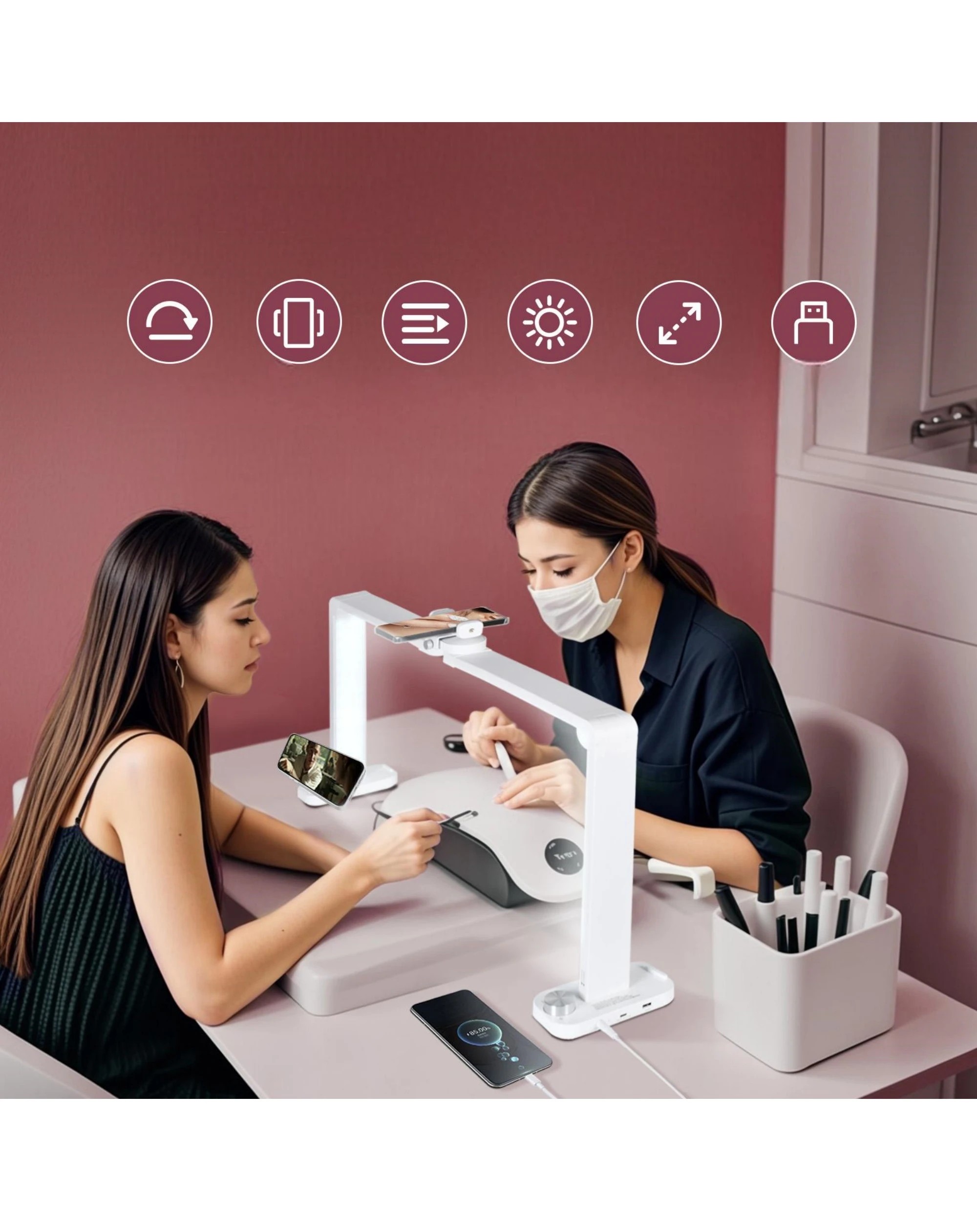 2 Advwin Foldable Nail Tech Lamp for Desk - White, 2 of 8