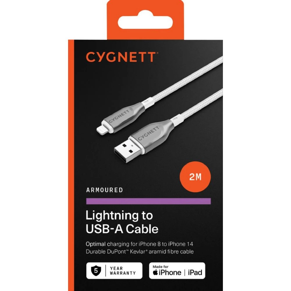 2 Cygnett Armoured Lightning to USB-A Cable 2m White, 2 of 3