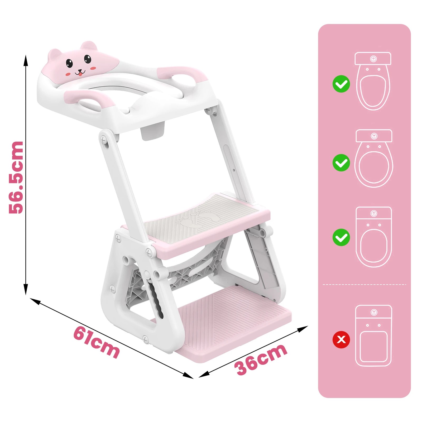 2 Advwin Foldable 2-in-1 Toddler Potty Training Seat Toddler Stool Height Adjustable Toilet Training Seat - Pink, 2 of 8