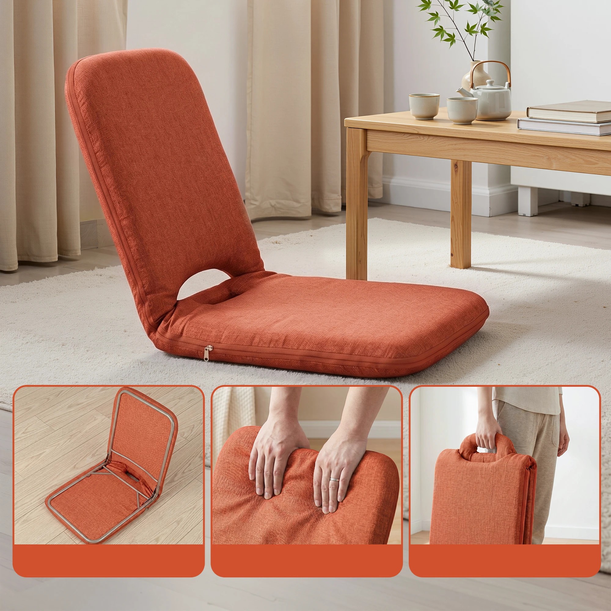 5 Artiss Floor Chair 5 Position Adjustable Lazy Sofa for Living Room Bedroom - Orange, 5 of 7