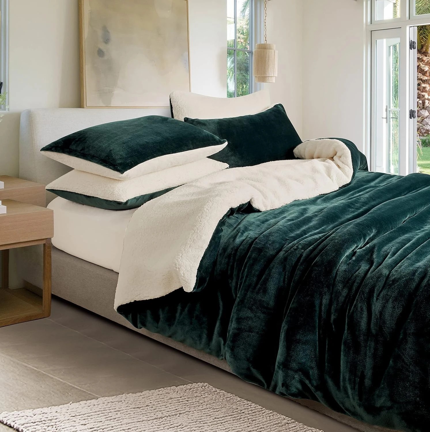 1 Gioia Casa 2-in-1 Teddy Sherpa Quilt Cover Set Warm Reversible - Queen Bed - Emerald Green, 1 of 9