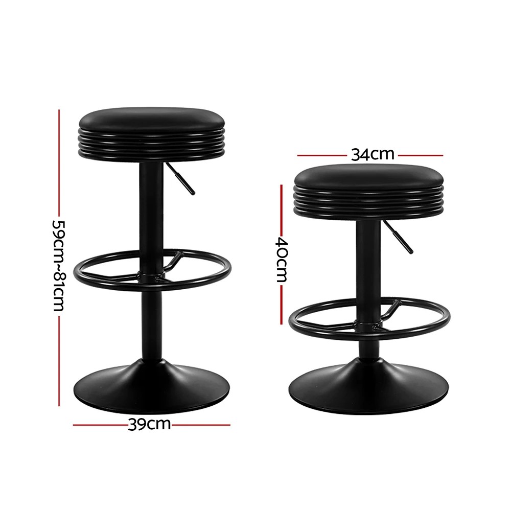 2 Artiss 2x Bar Stools Leather Padded Gas Lift - Black, 2 of 6
