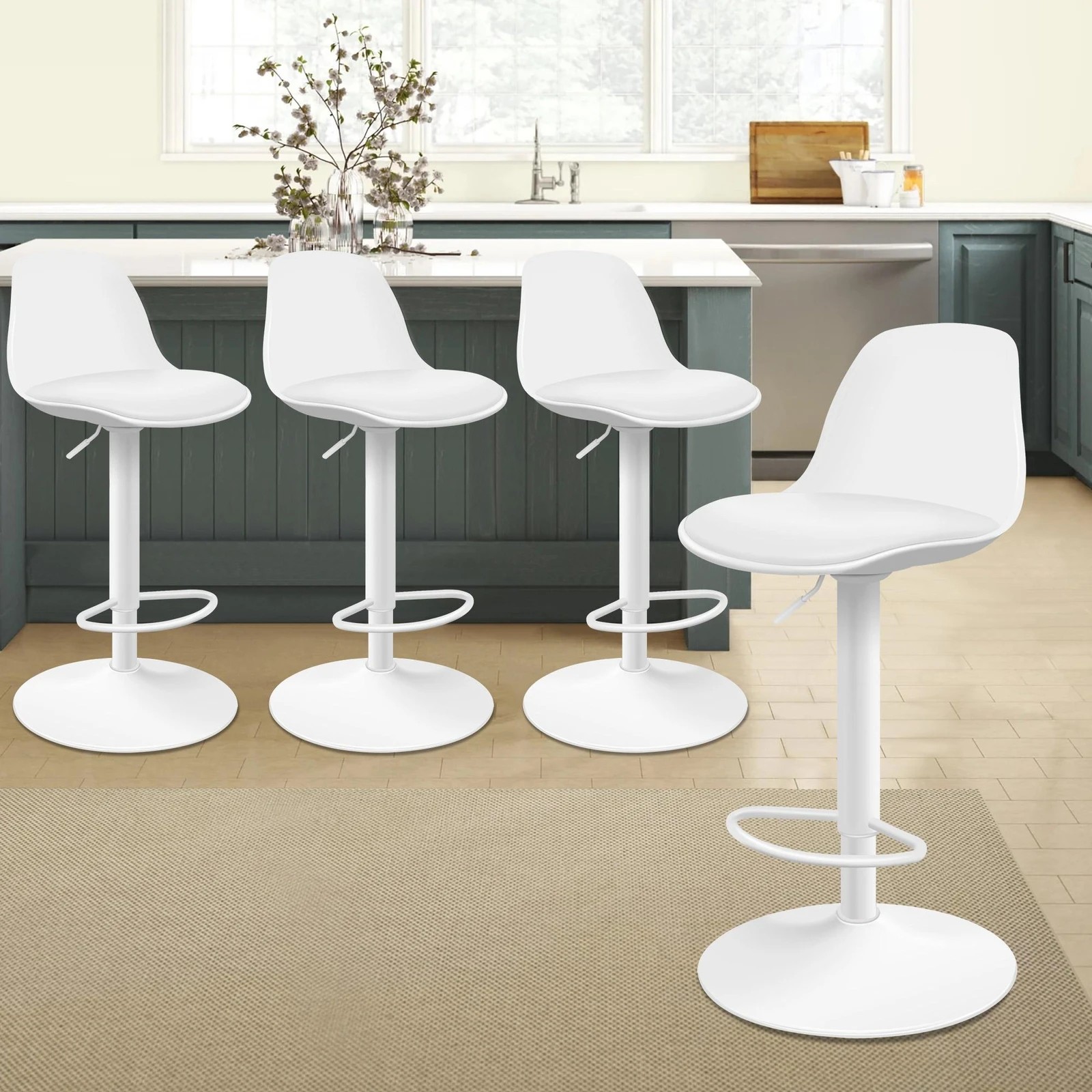 3 Alfordson 4x Bar Stools Kitchen Swivel Chair Leather Gas Lift Philip - White, 3 of 8