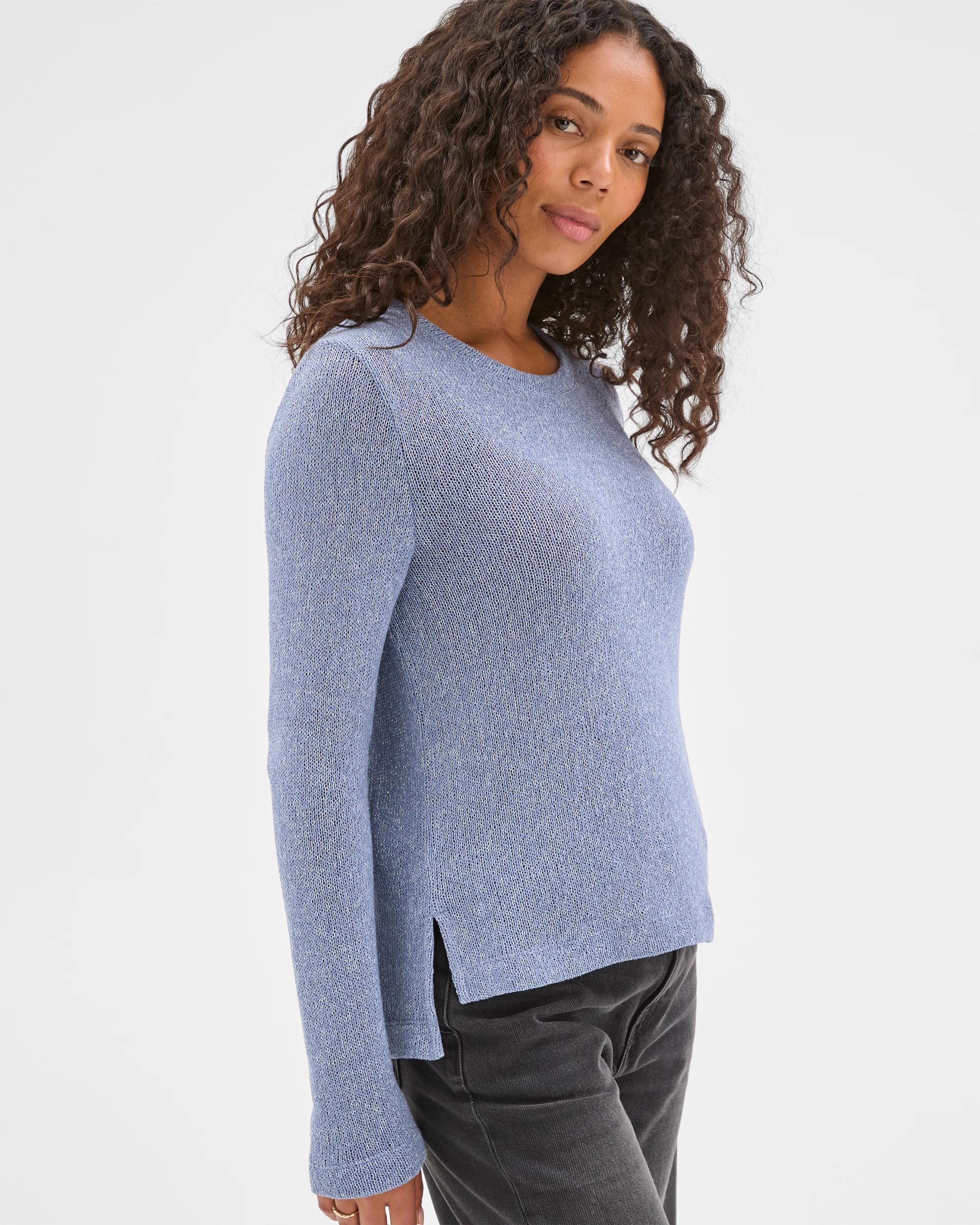 5 Target Woman Australian Cotton Blend Long Sleeve Step Hem Textured Knit Top BLUEBELL, 5 of 7