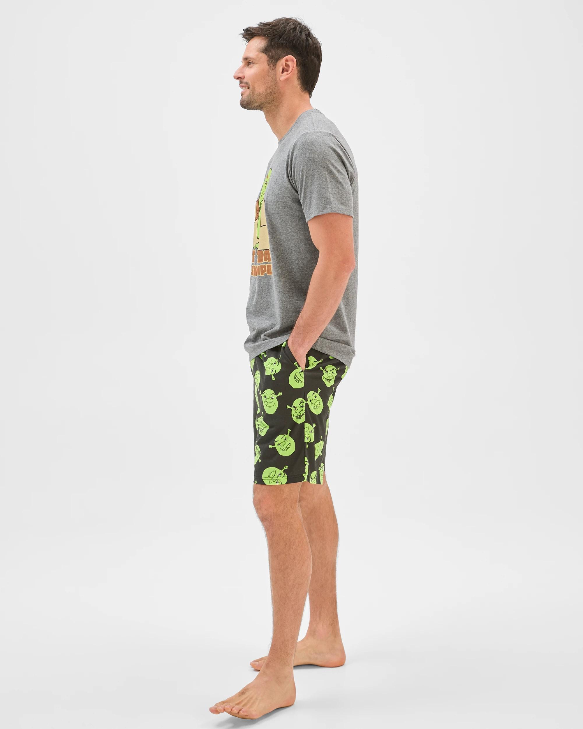 4 Dream Works Shrek Top and Shorts Pyjama Set GREY SHREK, 4 of 6