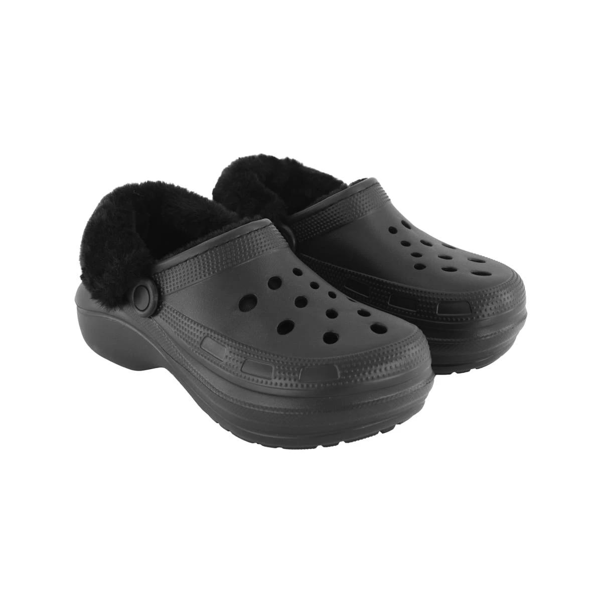 2 Faux Fur Lined Platform Clogs Black, 2 of 4