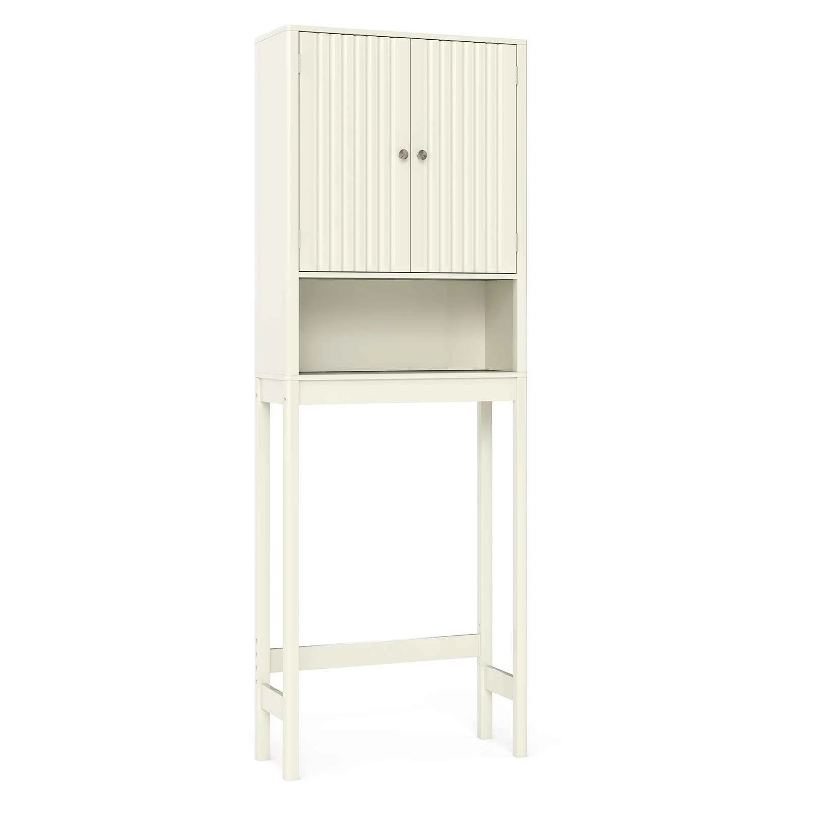 1 Costway Over The Toilet Bathroom Storage Cabinet Freestanding Rack w/Fluted Doors, 1 of 5