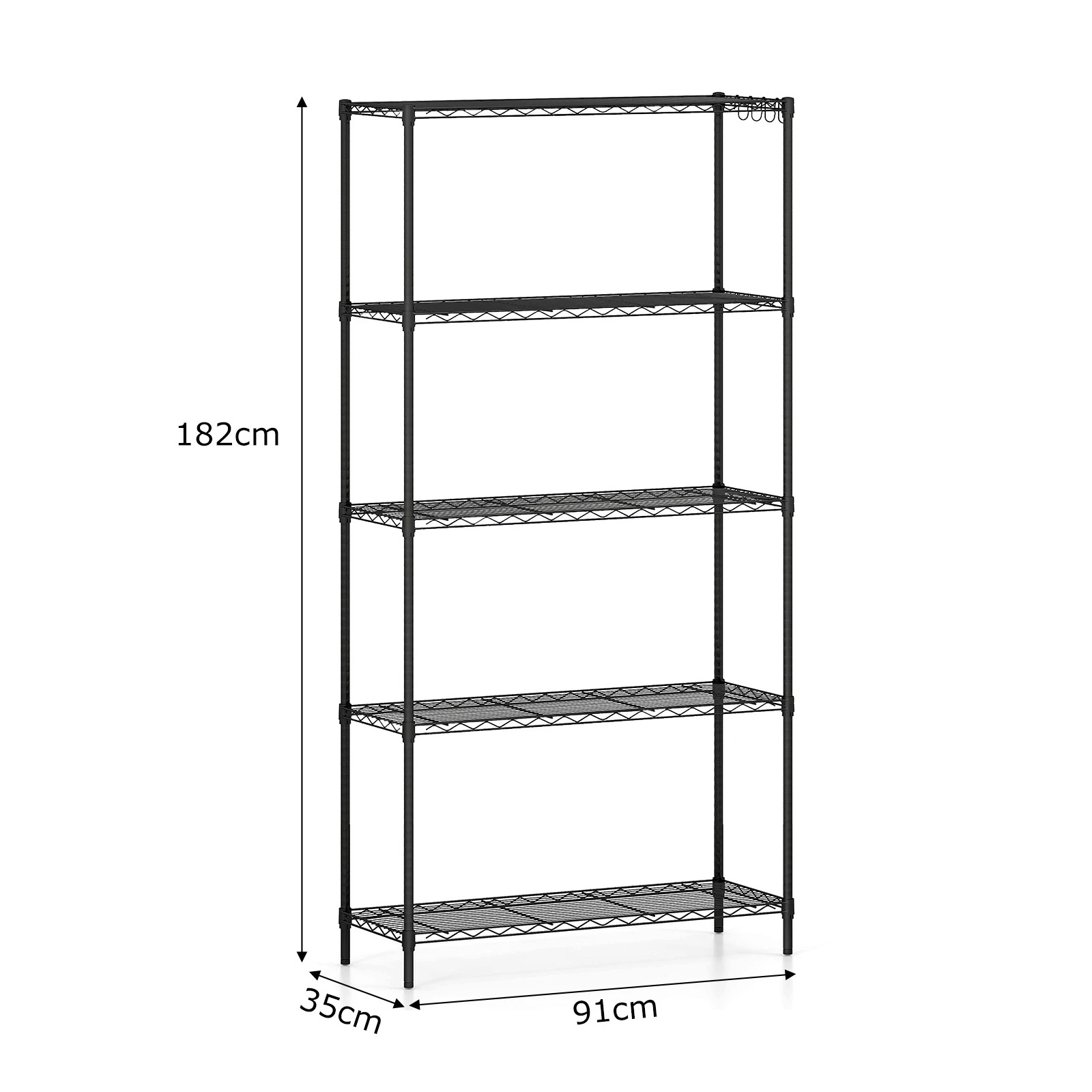 4 Costway 5-Tier Wire Shelving Unit Adjustable Heavy-Duty Metal Storage Shelves w/4 Hooks, 4 of 5