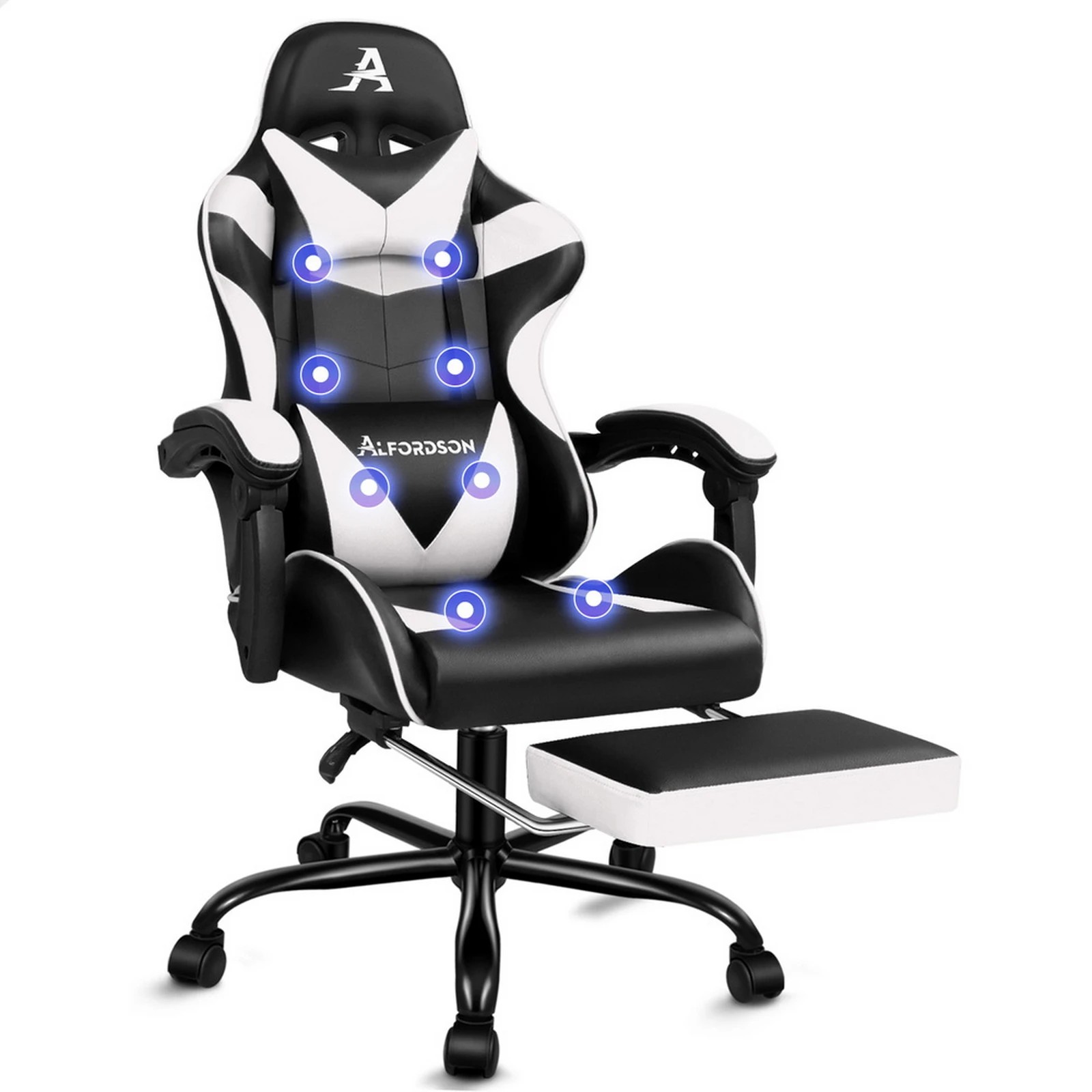 1 Alfordson Gaming Chair Office Massage Computer Racing Seat PU Leather - White, 1 of 10