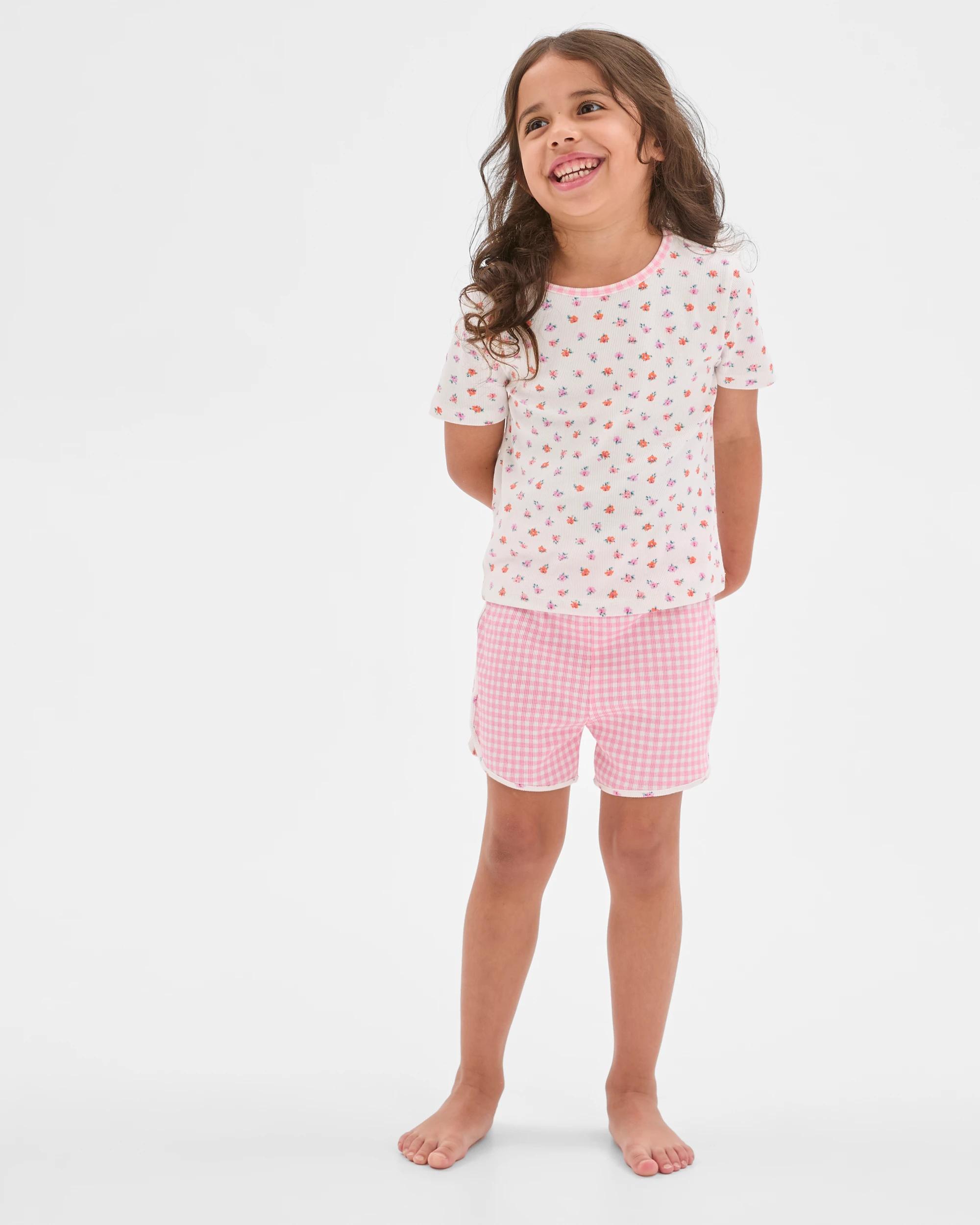 1 Target Kids Australian Cotton Top and Dolphin Hem Shorts Pyjama Set FLORALS, 1 of 7