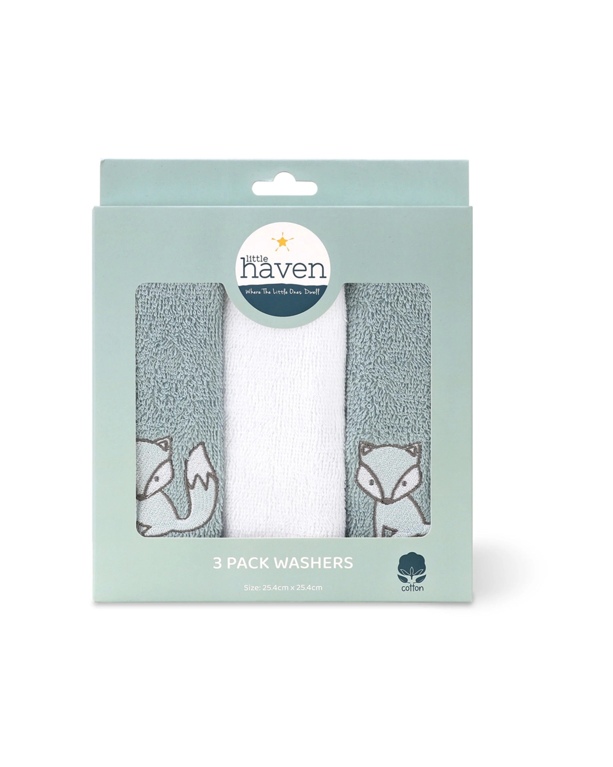1 Little Haven Cotton Terry Washcloths 3 Pack Woodland Fox Embroidery Baby - Multi, 1 of 3