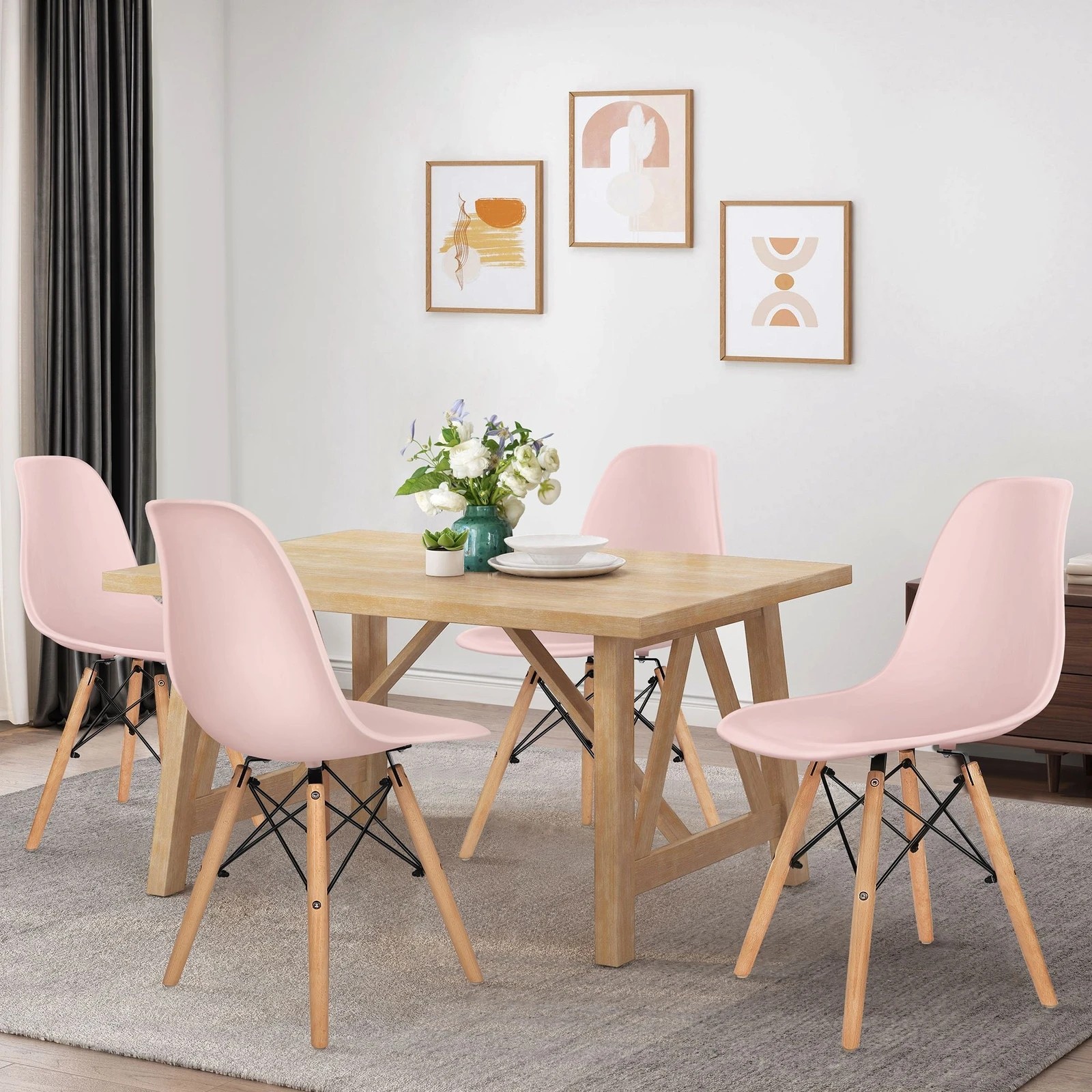 5 Alfordson 4x Dining Chairs Retro Steel Kitchen Lounge Cafe Solid Wood - Pink, 5 of 10