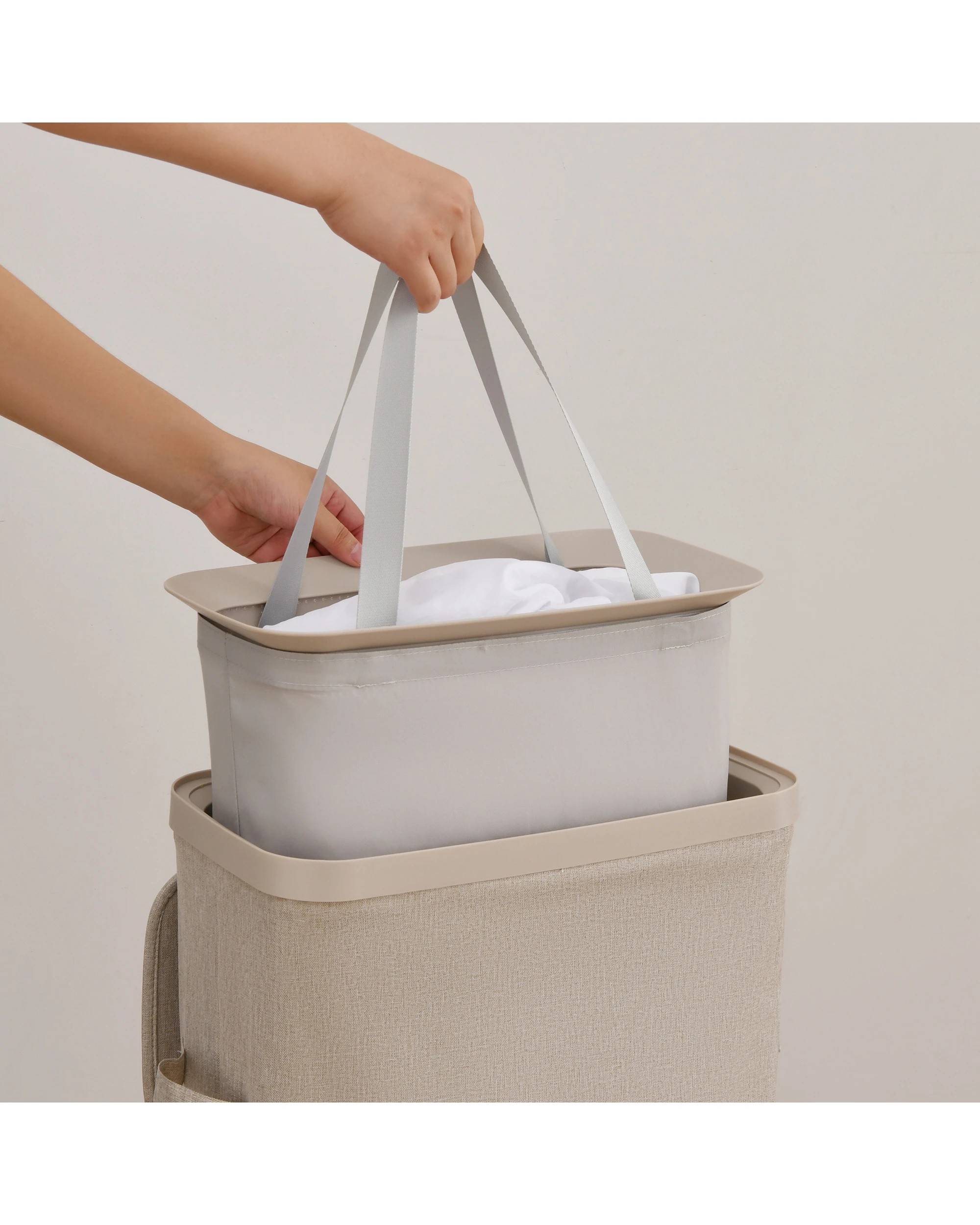 2 Sherwood Voyager Slim Laundry Hamper 40L Faux Linen 22x39x67cm - Natural, 2 of 10