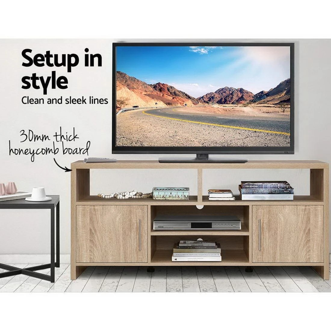 4 Artiss TV Cabinet Entertainment Unit 140cm Oak Ken - Natural, 4 of 7