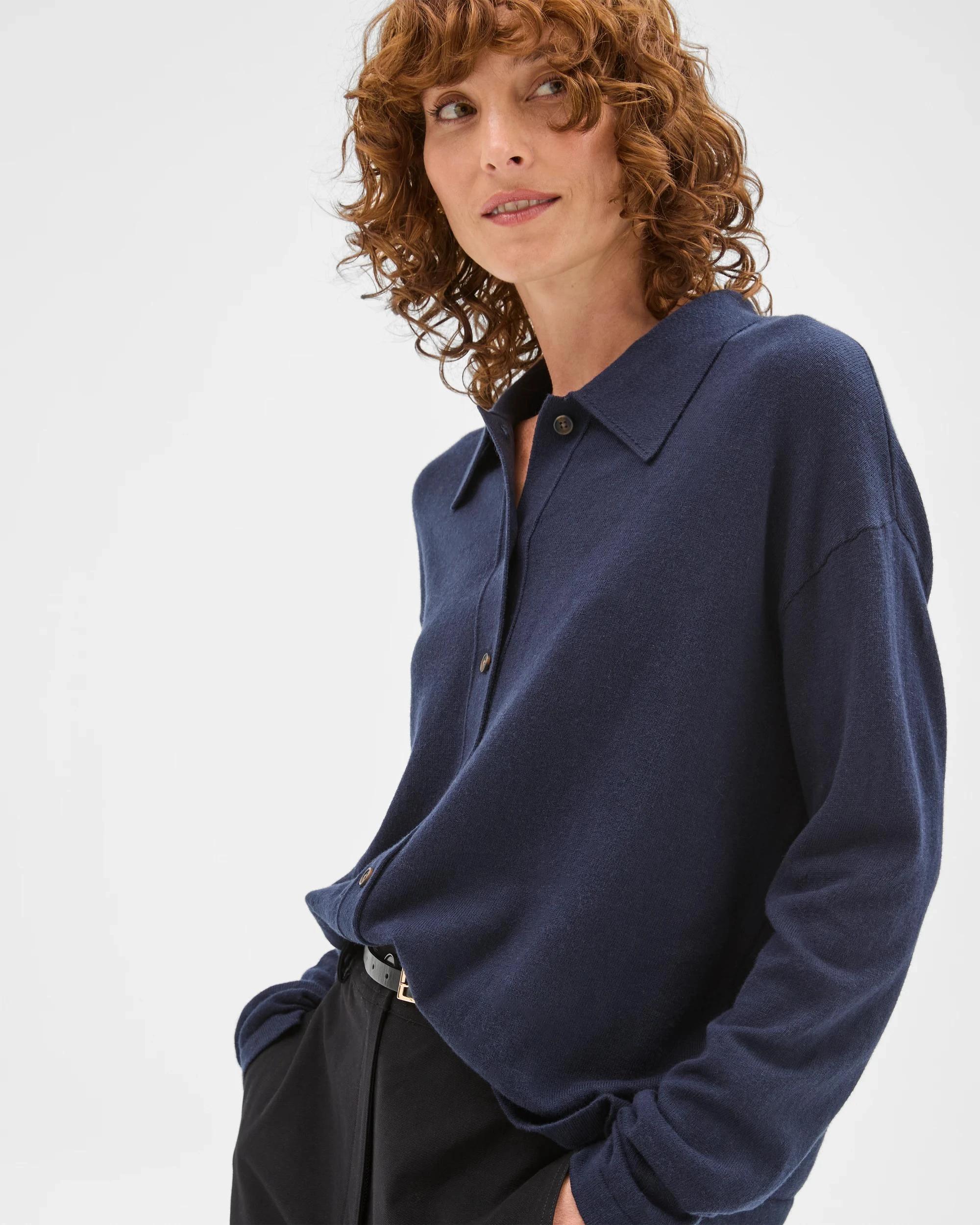 4 Target Woman Australian Cotton Blend Knit Polo Collar Cardigan NAVY BLAZER, 4 of 6