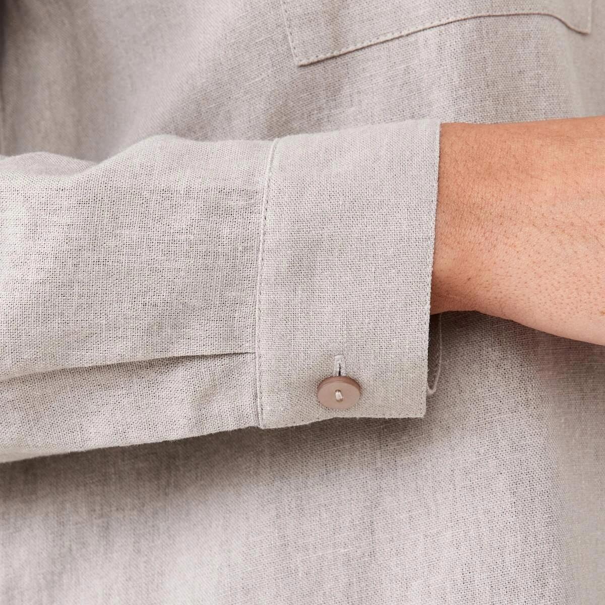 7 Long Sleeve Linen Blend Shirt Grey Taupe, 7 of 7