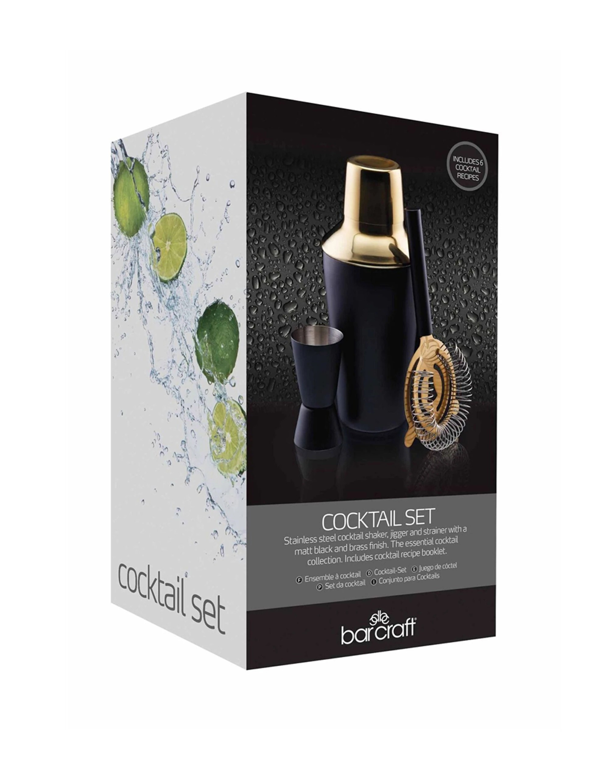 7 BarCraft 3pc Cocktail Shaker Jigger Strainer Set 500ml Matte Finish - Multi, 7 of 7