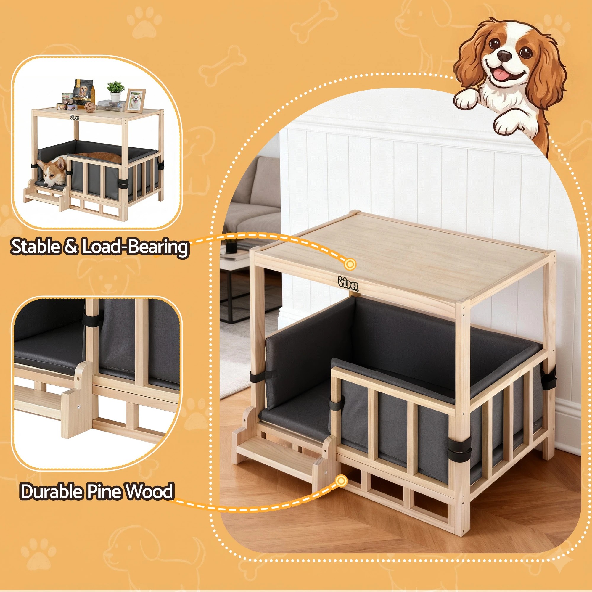 5 i.Pet 2in1 Dog Kennel Crate Furniture Bedding en House Indoor - Natural, 5 of 6