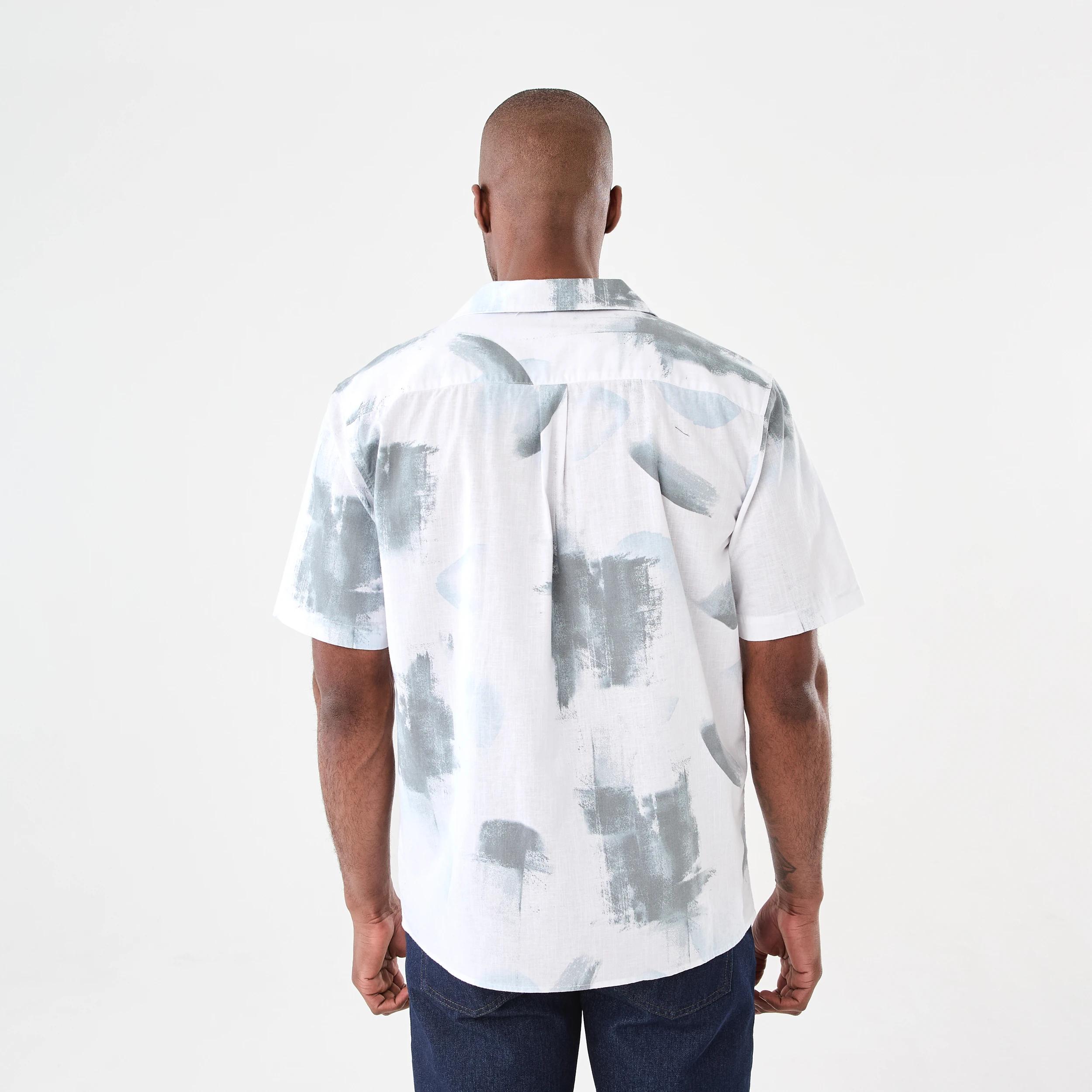 3 Short Sleeve Print Cotton Linen Shirt Blu Pntext, 3 of 6