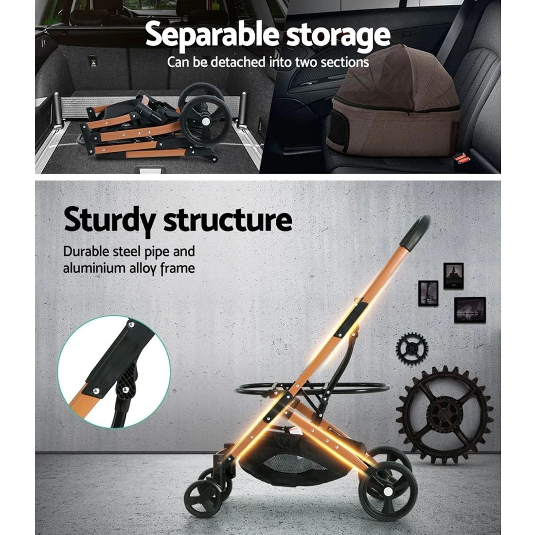 7 i.Pet Pet Stroller Dog Pram - Brown, 7 of 7