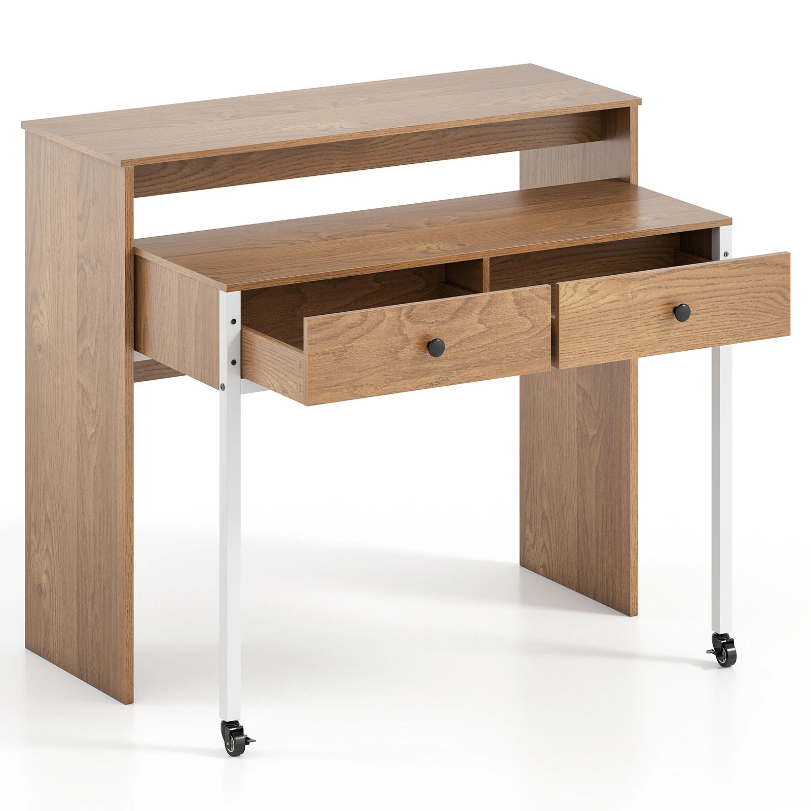 1 Costway Extendable Computer Desk w/2 Drawers Convertible Home Office Desk, 1 of 6