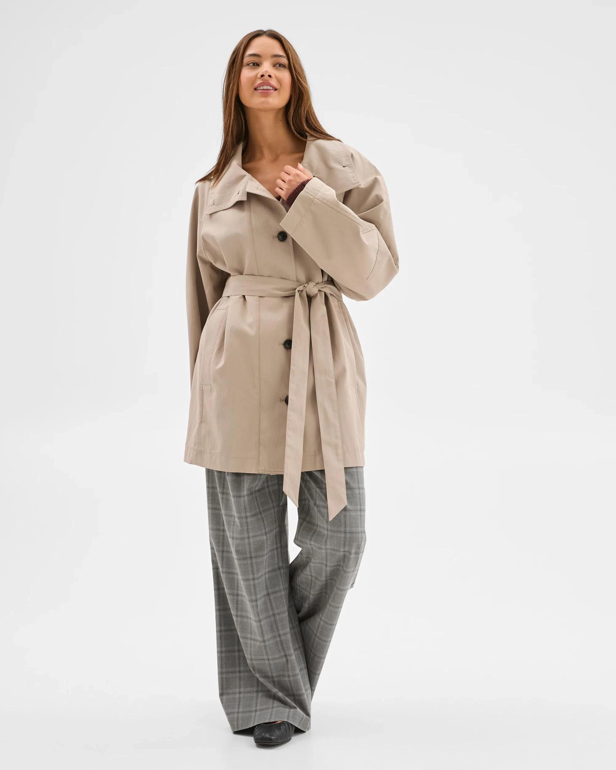 4 Lily Loves Australian Cotton Blend Funnel Neck Short Trench Coat LIGHT KHAKI, 4 of 7