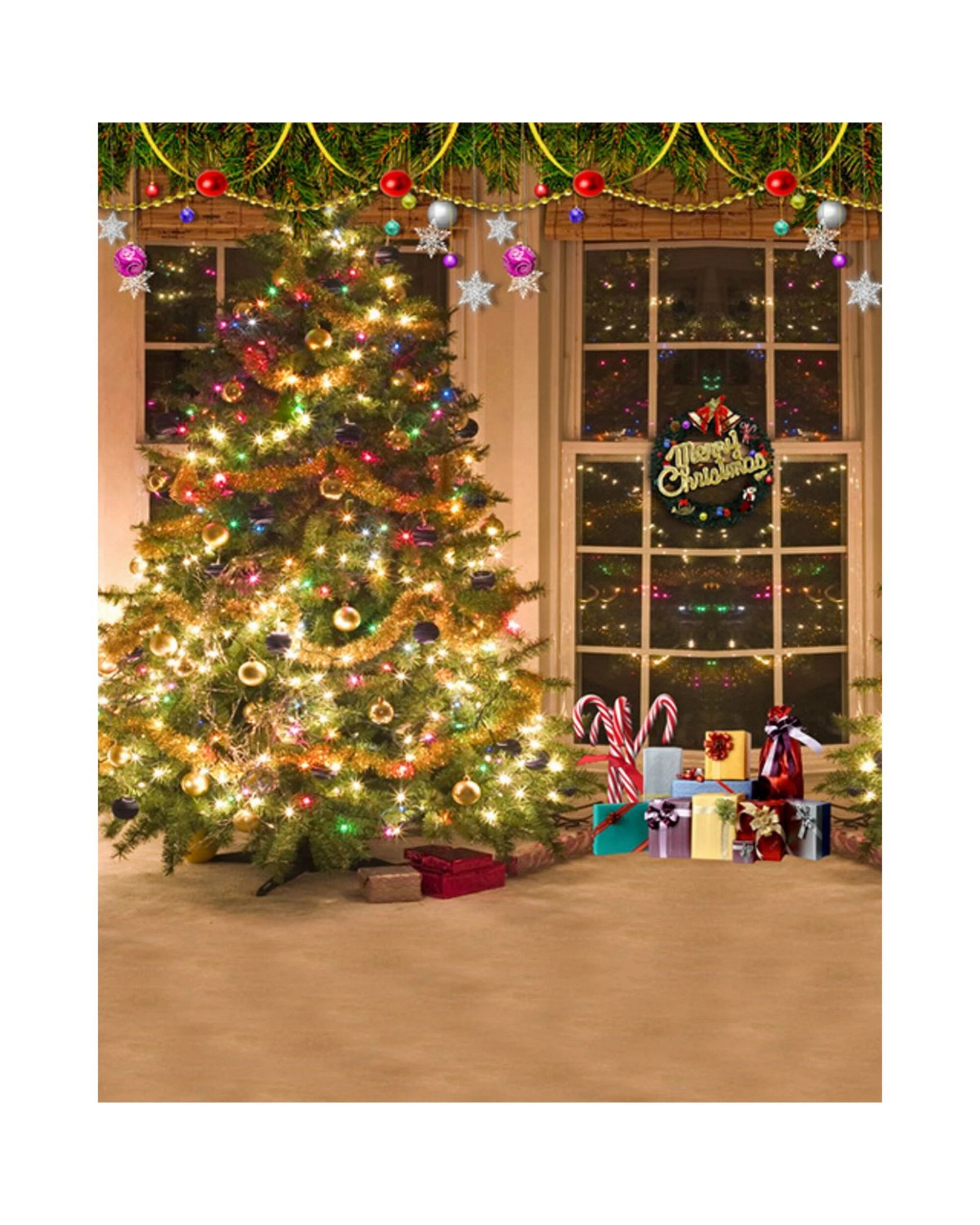 1 Partyrama Christmas Tree Large Fabric Wall Backdrop - Multi, 1 of 2