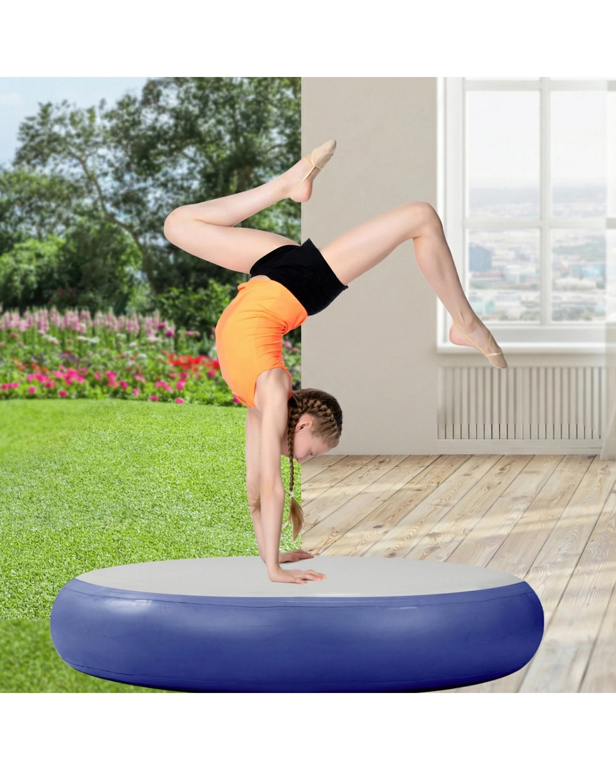 4 Powertrain 1m x 20cm Airtrack Spot Round Inflatable Gymnastics Tumbling Mat Air Track Exercise Yoga Mat - Blue, 4 of 4
