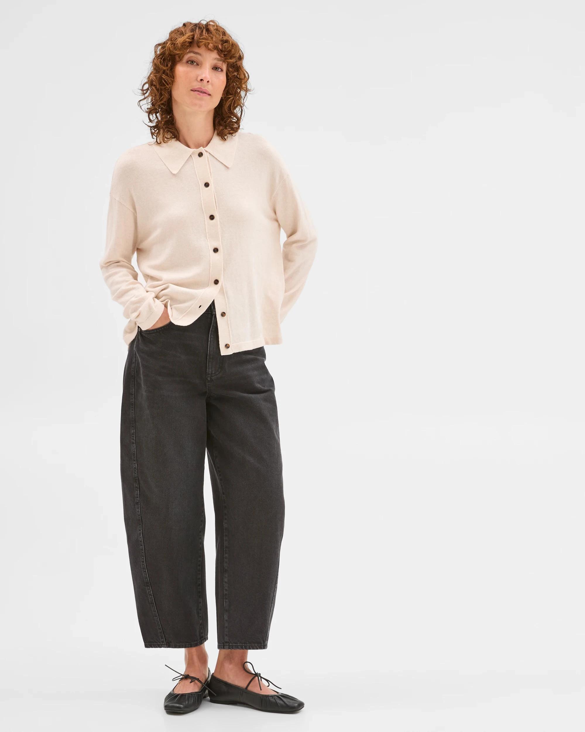 2 Target Woman Australian Cotton Blend Knit Polo Collar Cardigan PEBBLE, 2 of 7