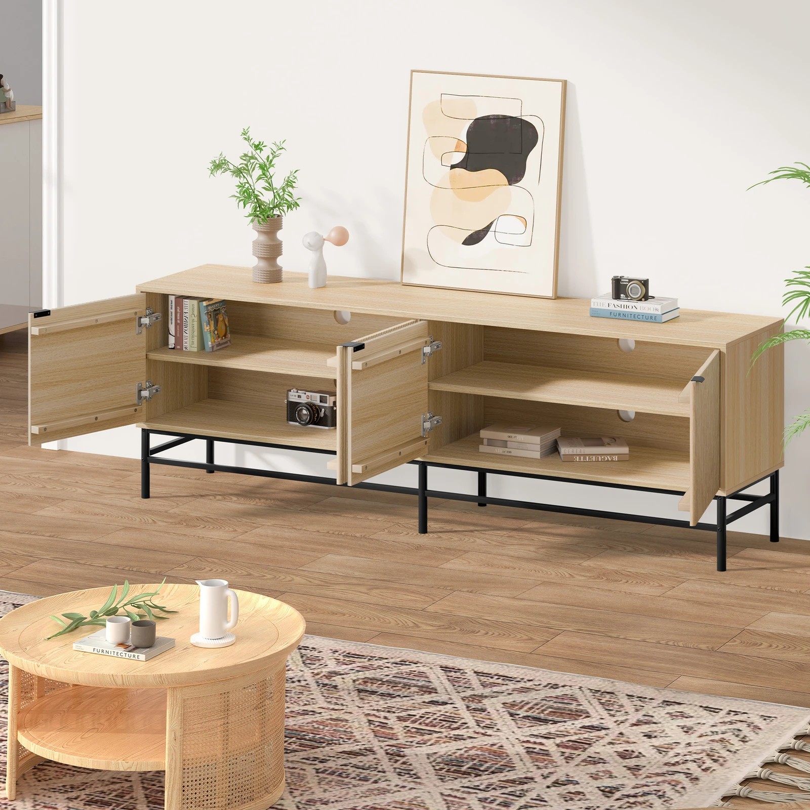 6 Alfordson Entertainment Unit TV Cabinet Stand 180cm Storage 4 Tiers Shelf - Oak, 6 of 10