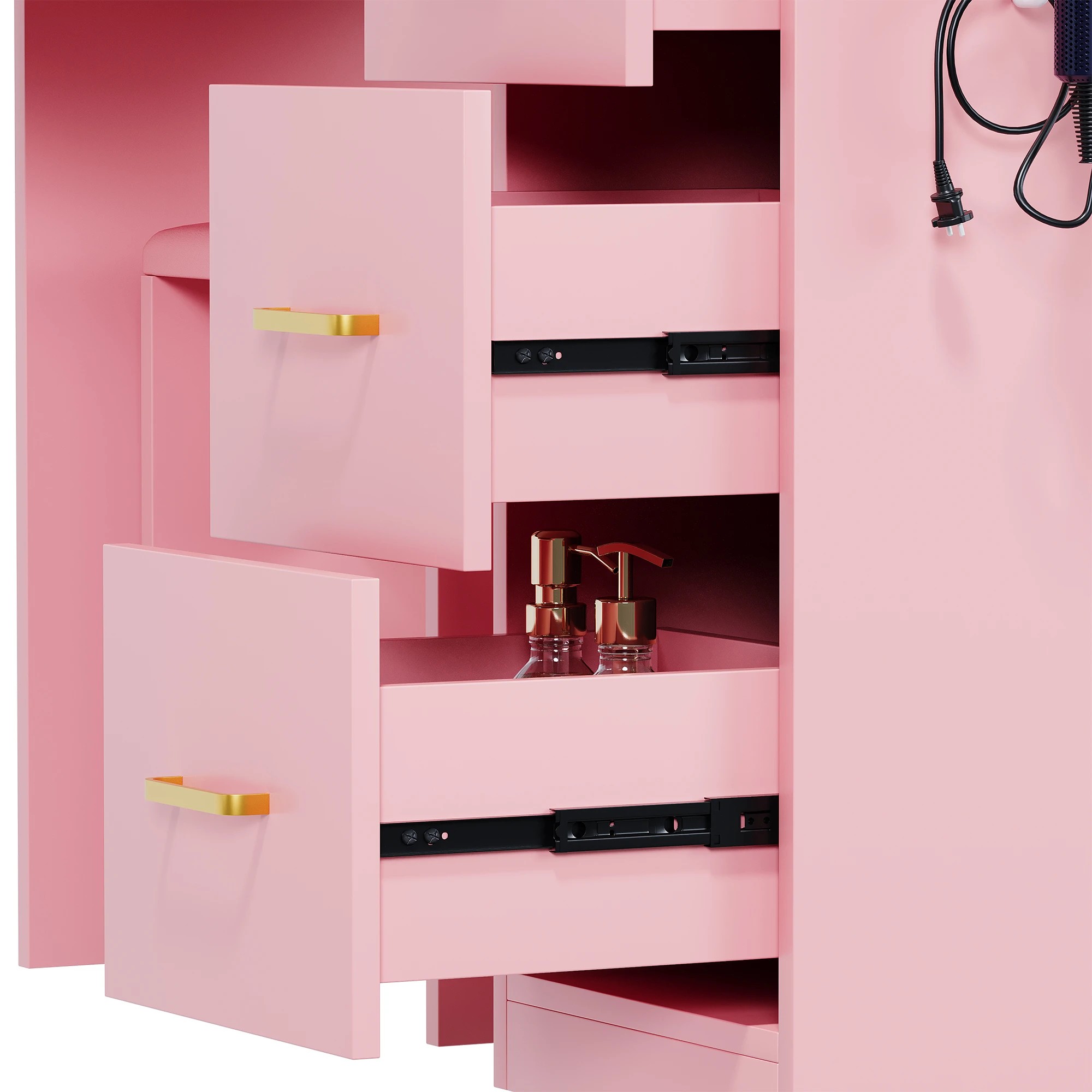 6 Advwin Makeup Vanity Desk with Mirror and 11 Light Bulbs Charging Station - Pink, 6 of 9