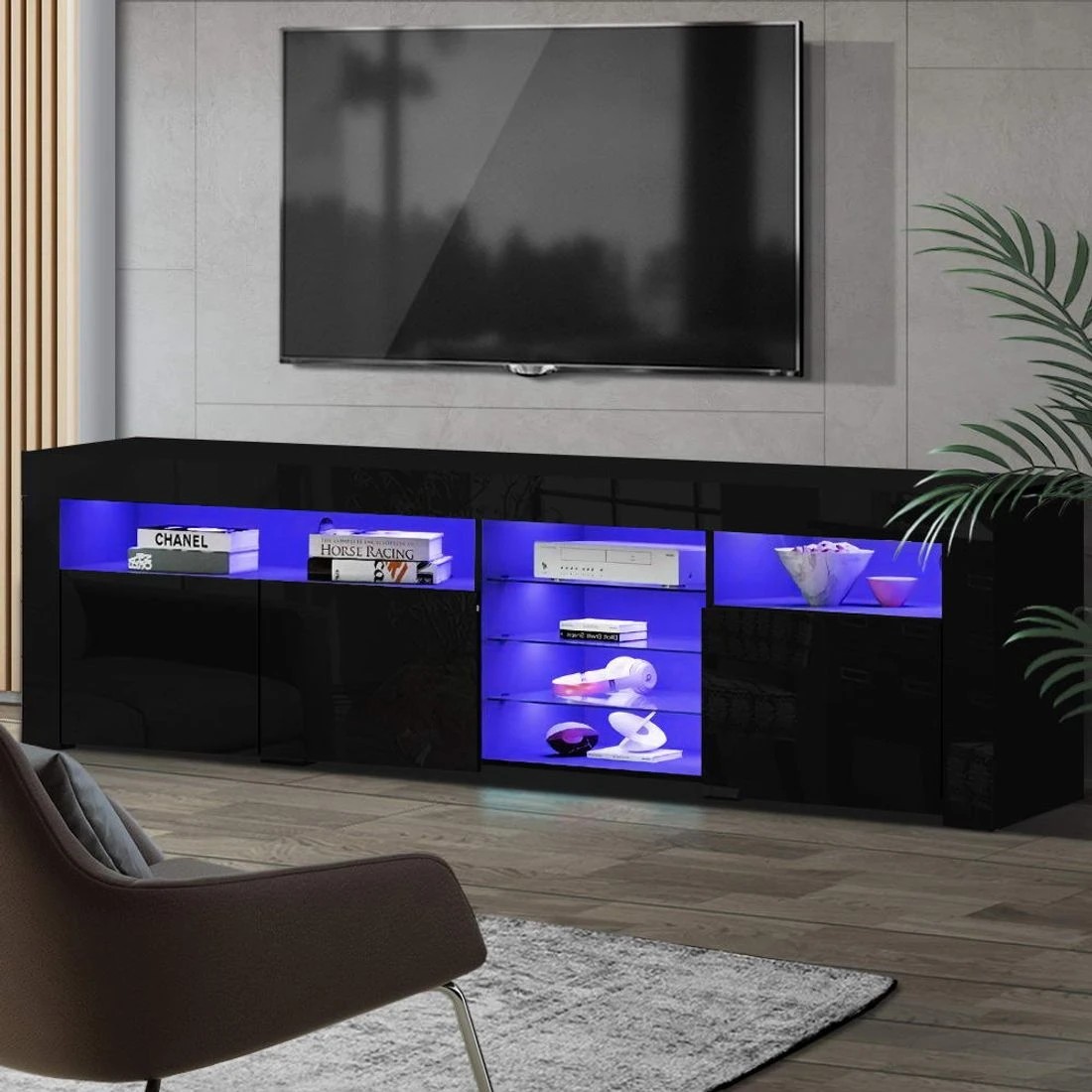 1 Artiss Entertainment Unit TV Cabinet LED 180cm - Black, 1 of 8