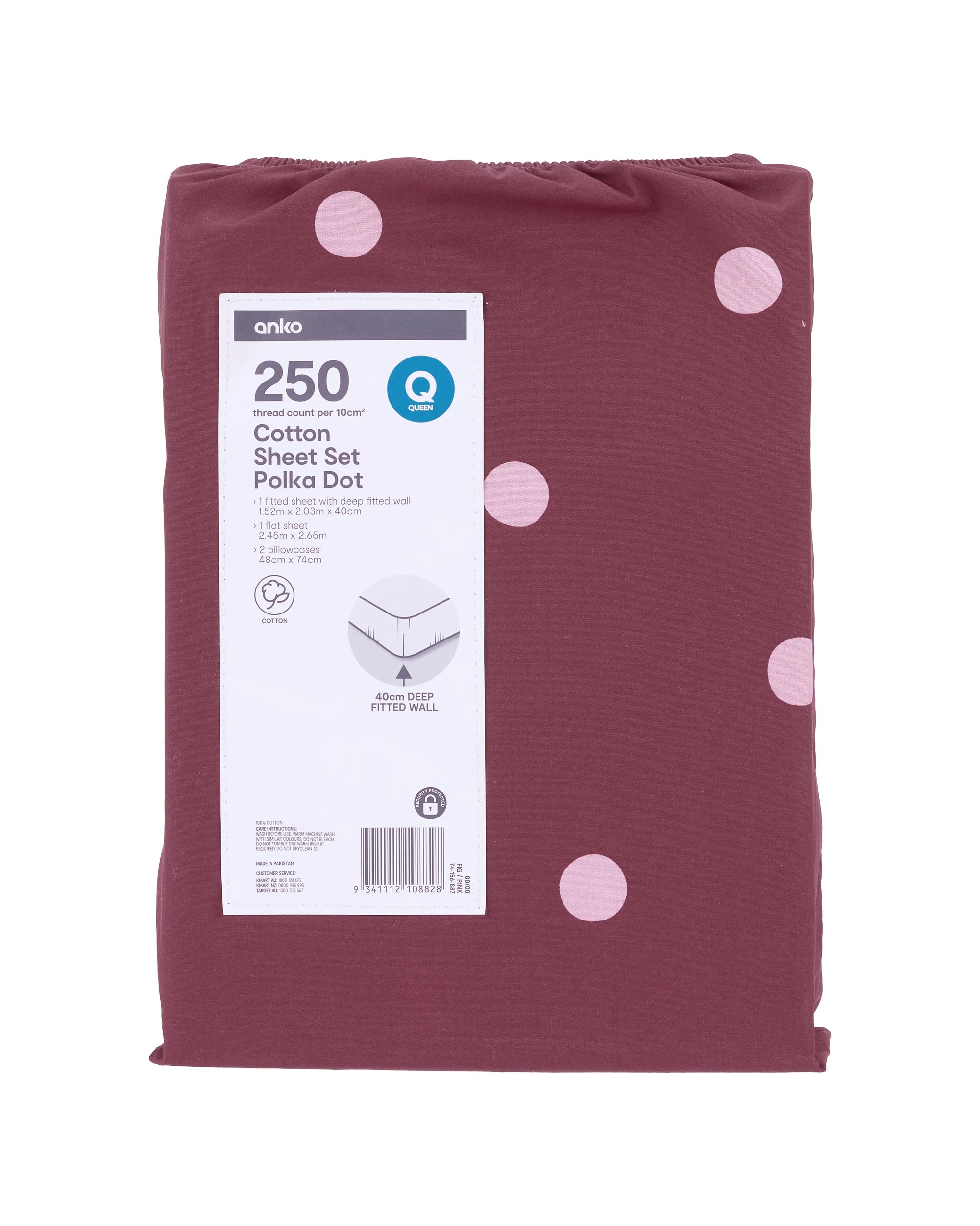 5 250 Thread Count Polka Dot Cotton Sheet Set - Queen Bed, Fig and Pink, 5 of 5