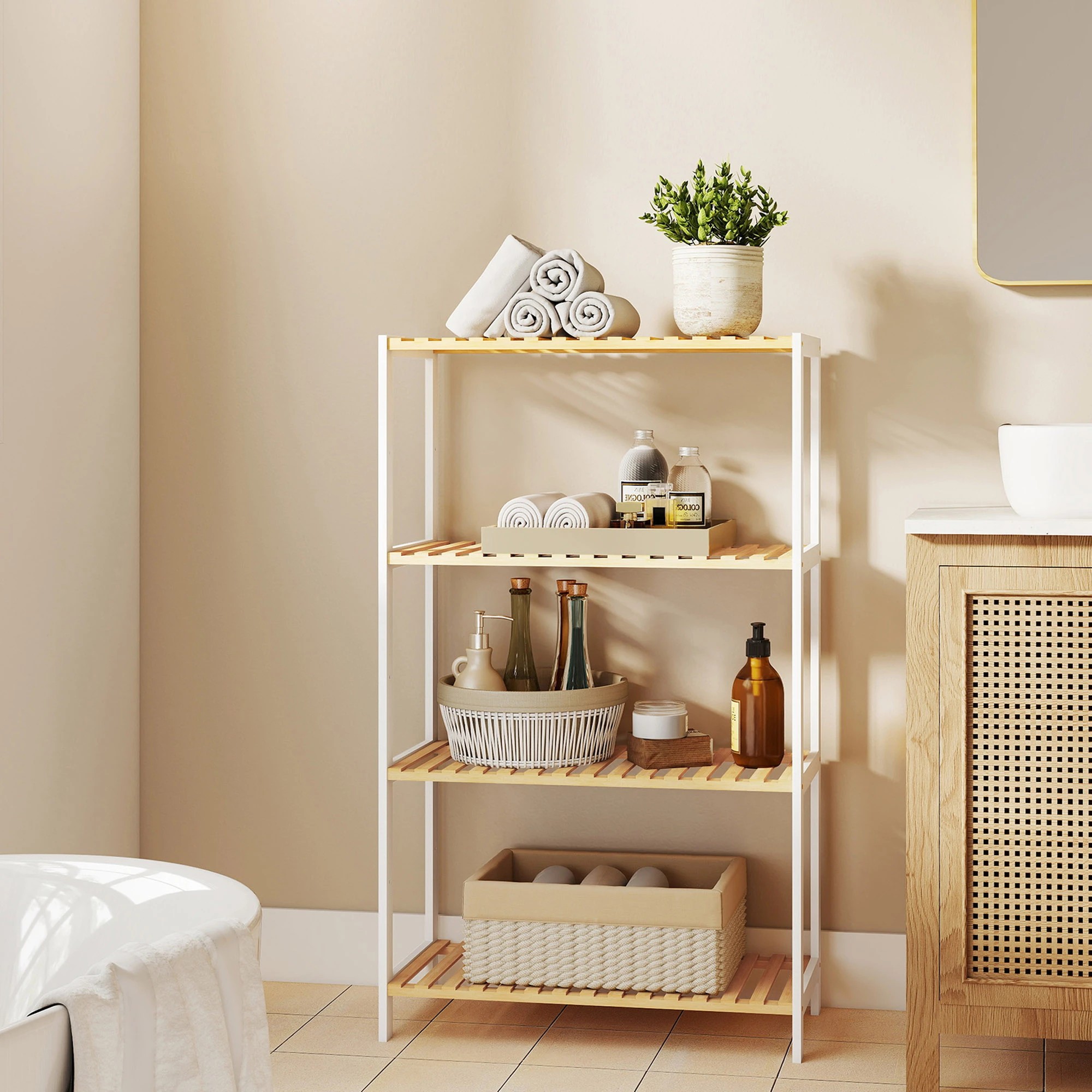 8 Levede Bamboo Storage Rack 4 Tier Shelf Shoe Organiser Home Decor - White, 8 of 8