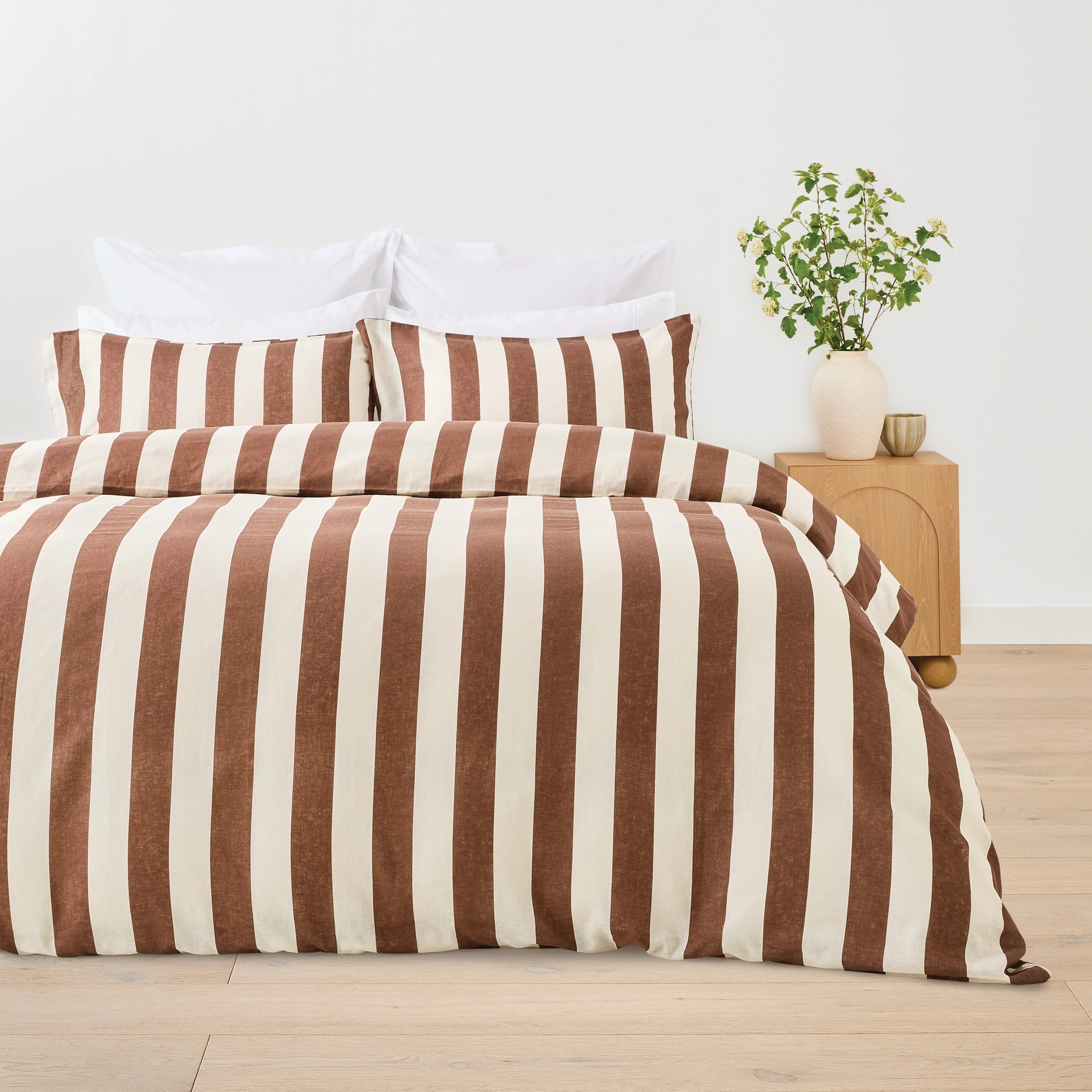 1 Stripe Linen Cotton Quilt Cover Set - Queen Bed, Chocolate, 1 of 7