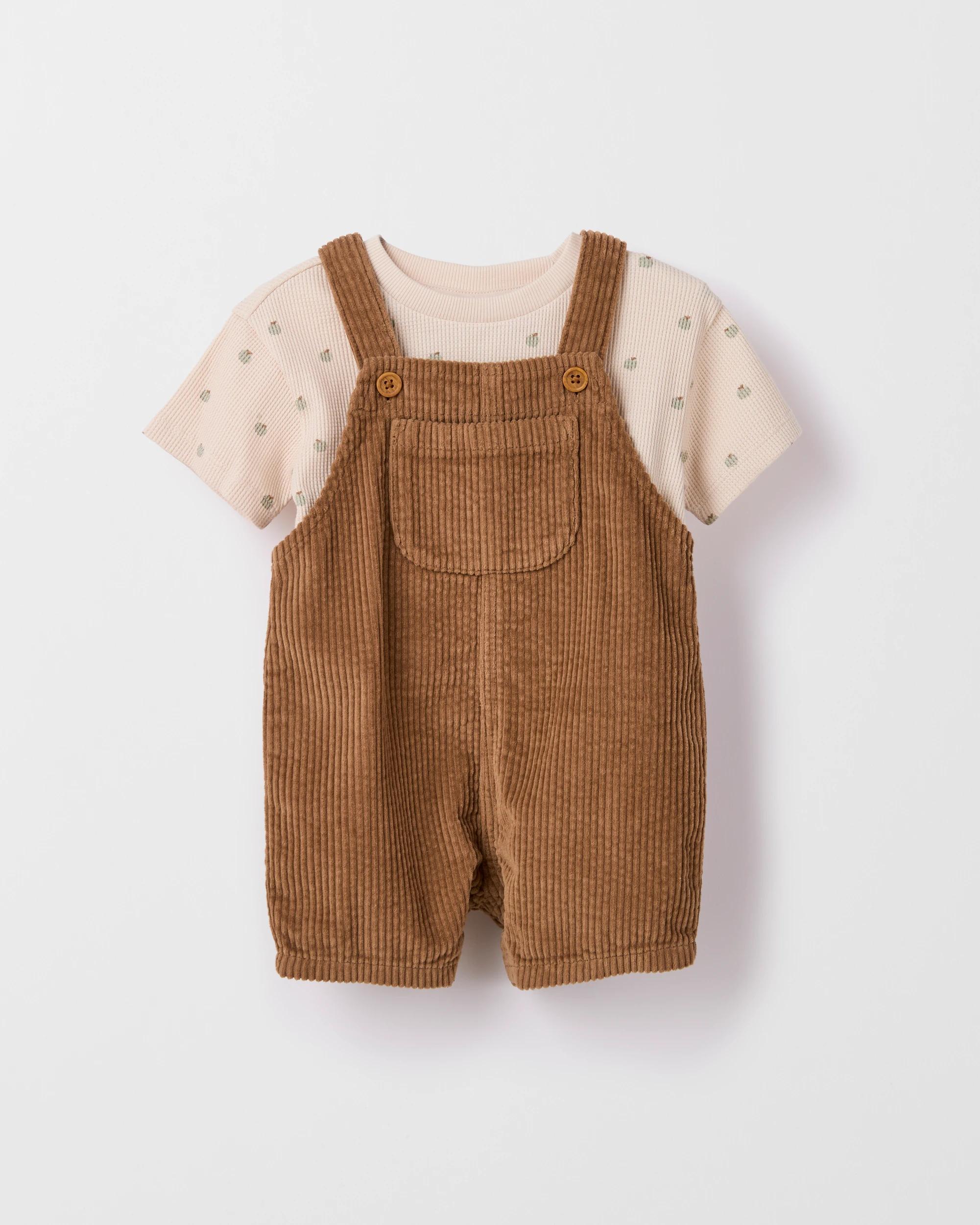 1 Target Baby Baby Cord Shortall and Waffle T-Shirt 2 Piece Set BROWN, 1 of 1