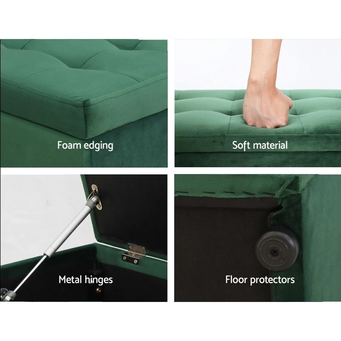 4 Artiss Storage Ottoman Blanket Box 140cm Velvet Green - Green, 4 of 4