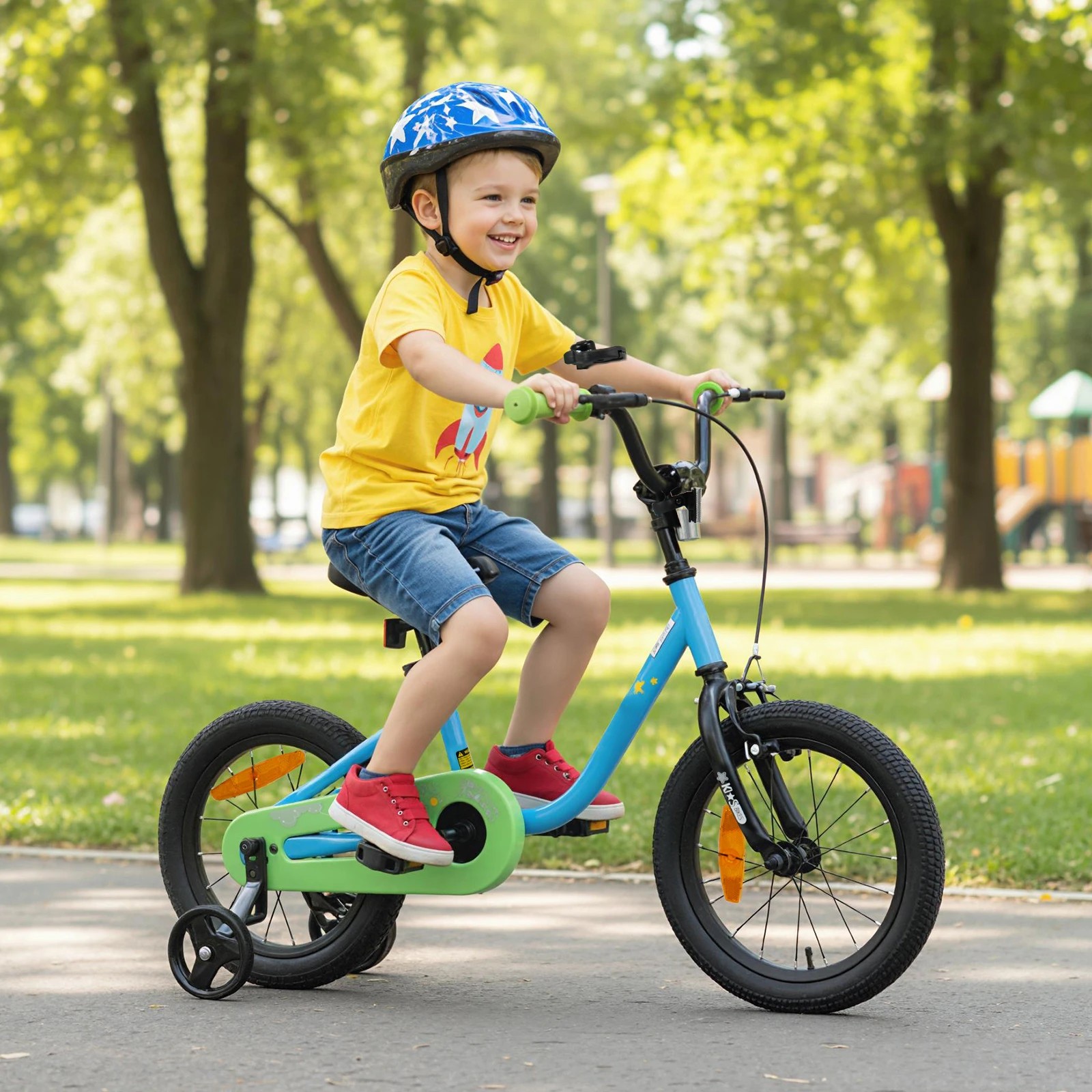 2 Costway 35cm Kids Bike Children Bicycle w/Training Wheel & Adjustable Seat - Blue, 2 of 3