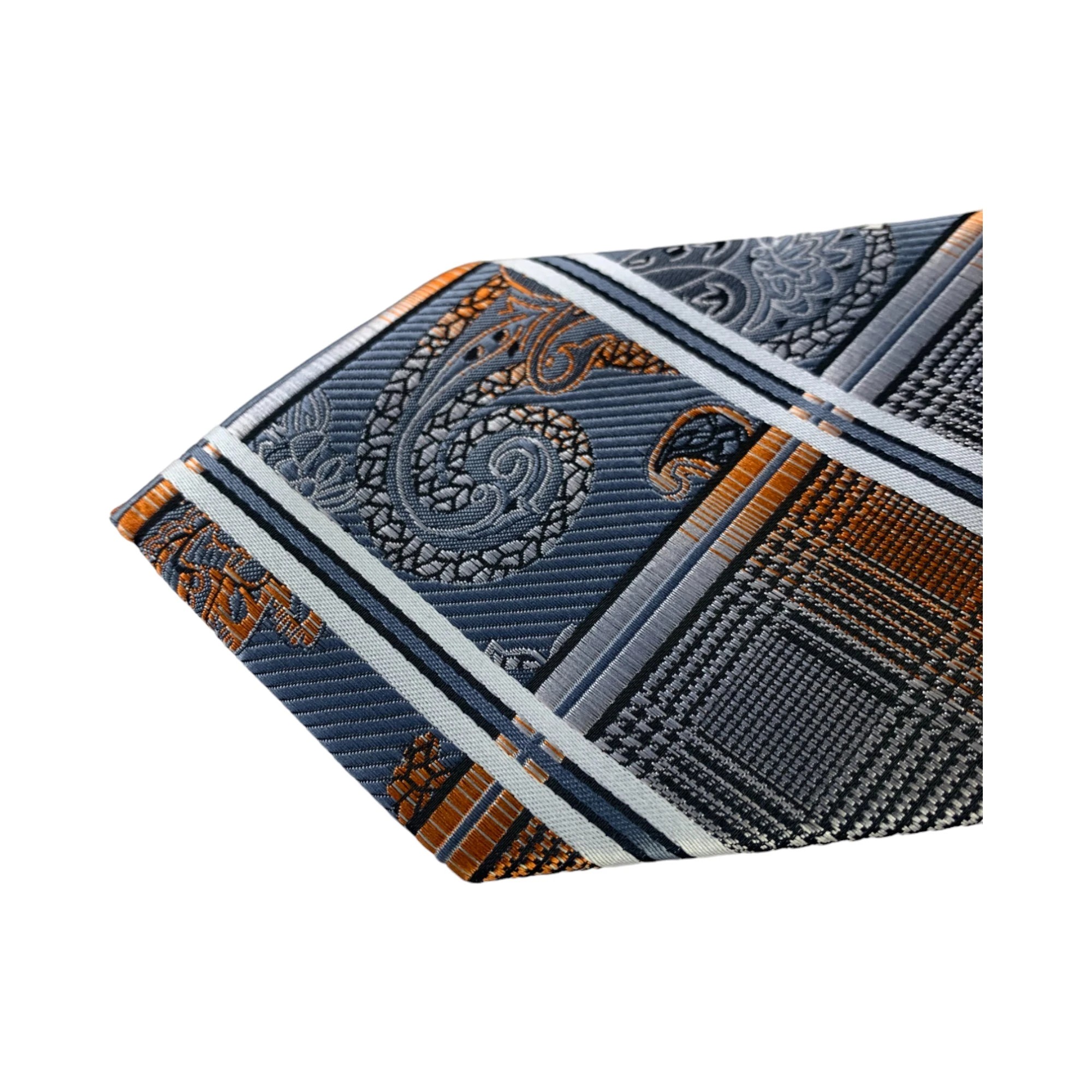 6 Zasel Mens Silver, Black & Orange Patterned 8cm Neck Tie - Multi, 6 of 6
