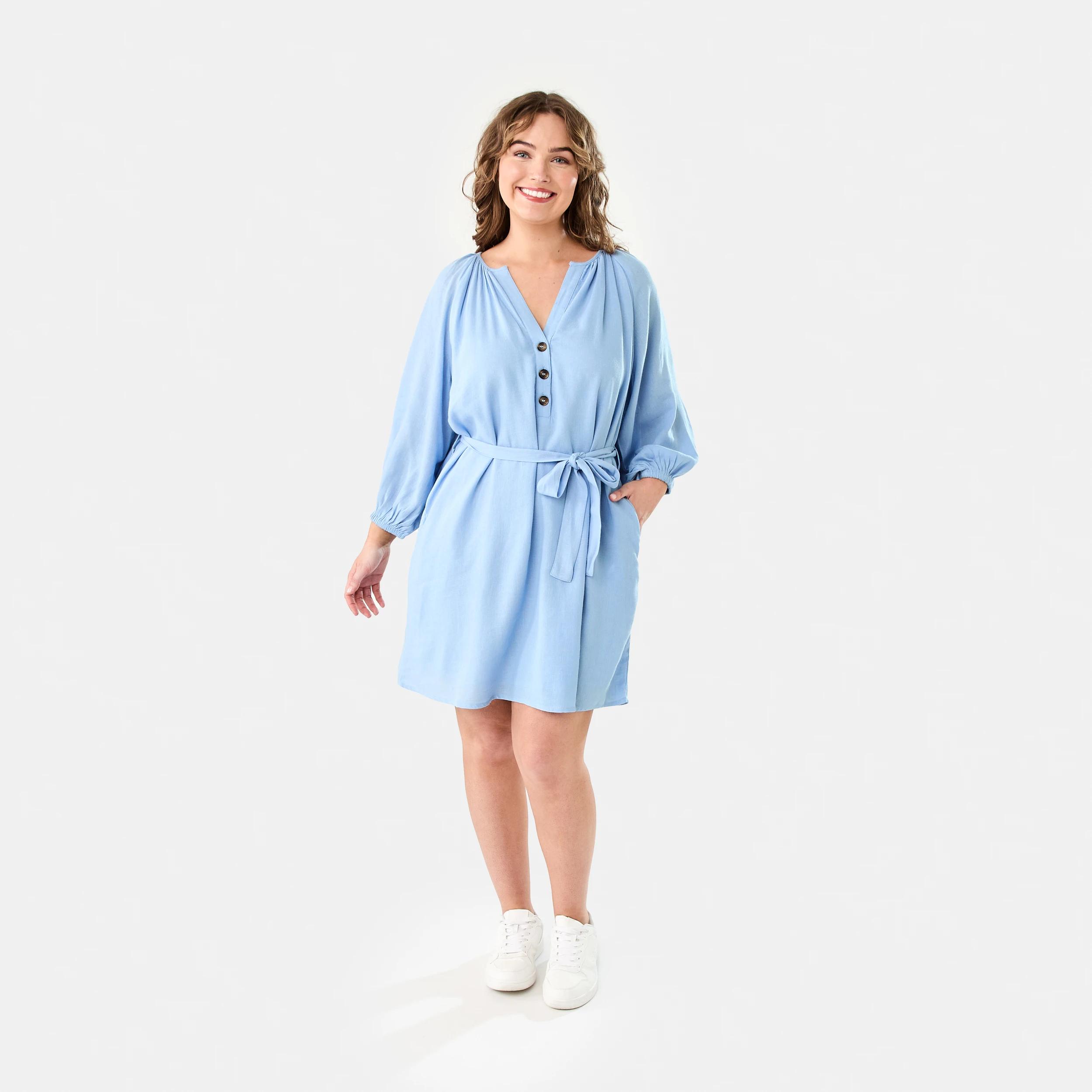 9 Elbow Sleeve Linen Blend Mini Dress BRUNI BLUE, 9 of 9
